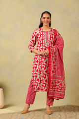 Sanaya Deep Rose Abstract Suit Set
