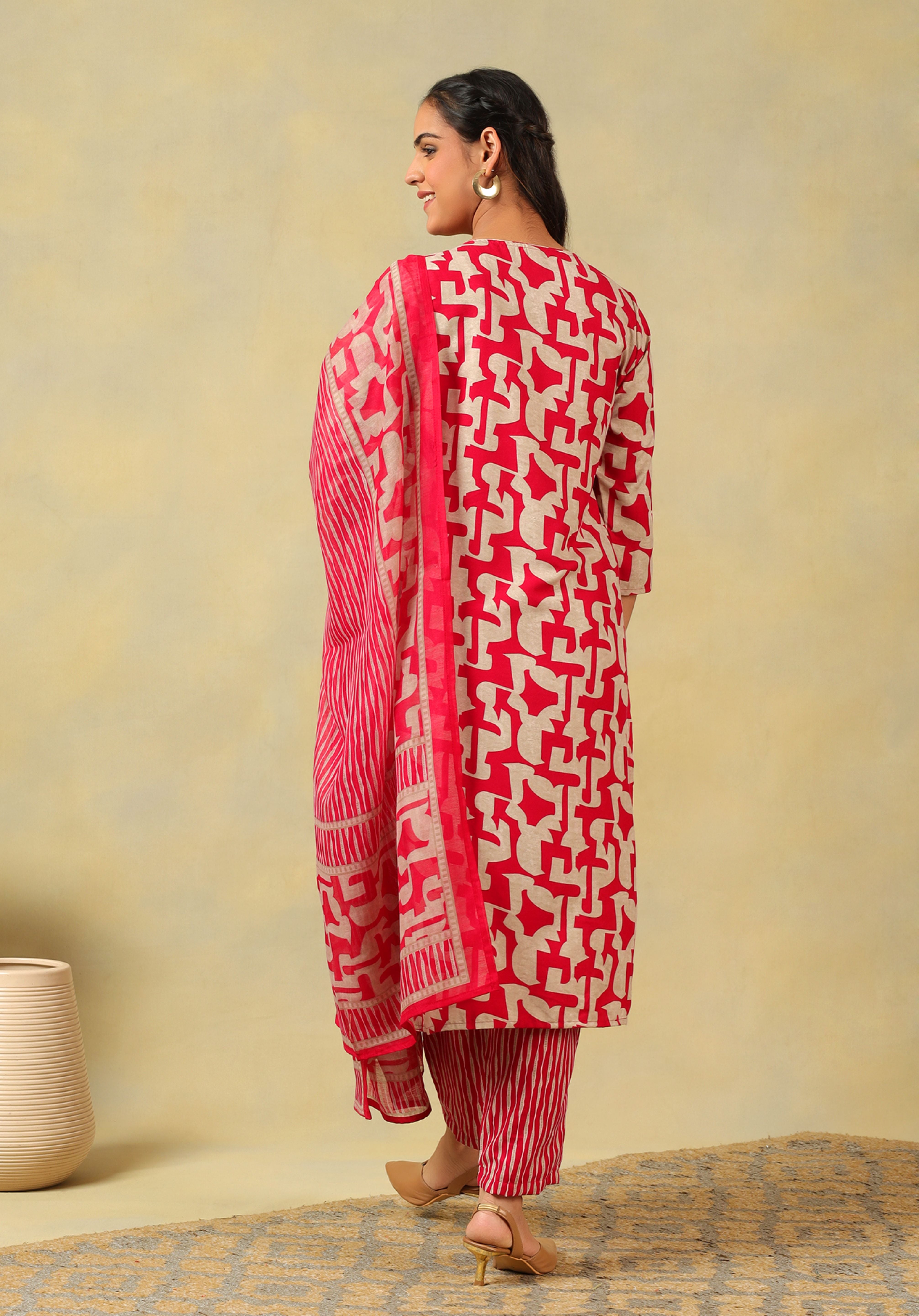 Sanaya Deep Rose Abstract Suit Set