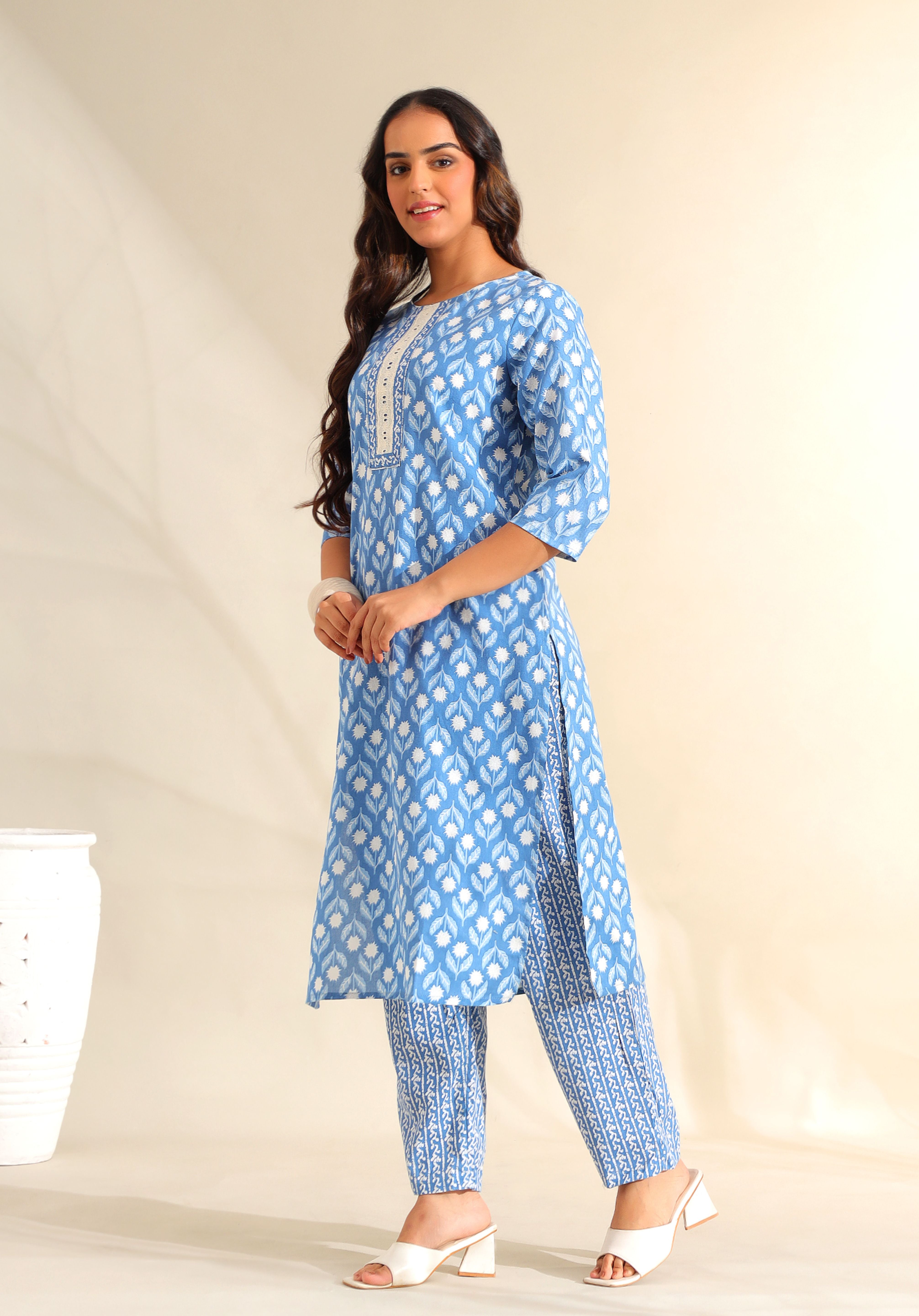 Inara Cerulean Floral Suit Set