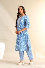 Inara Cerulean Floral Suit Set