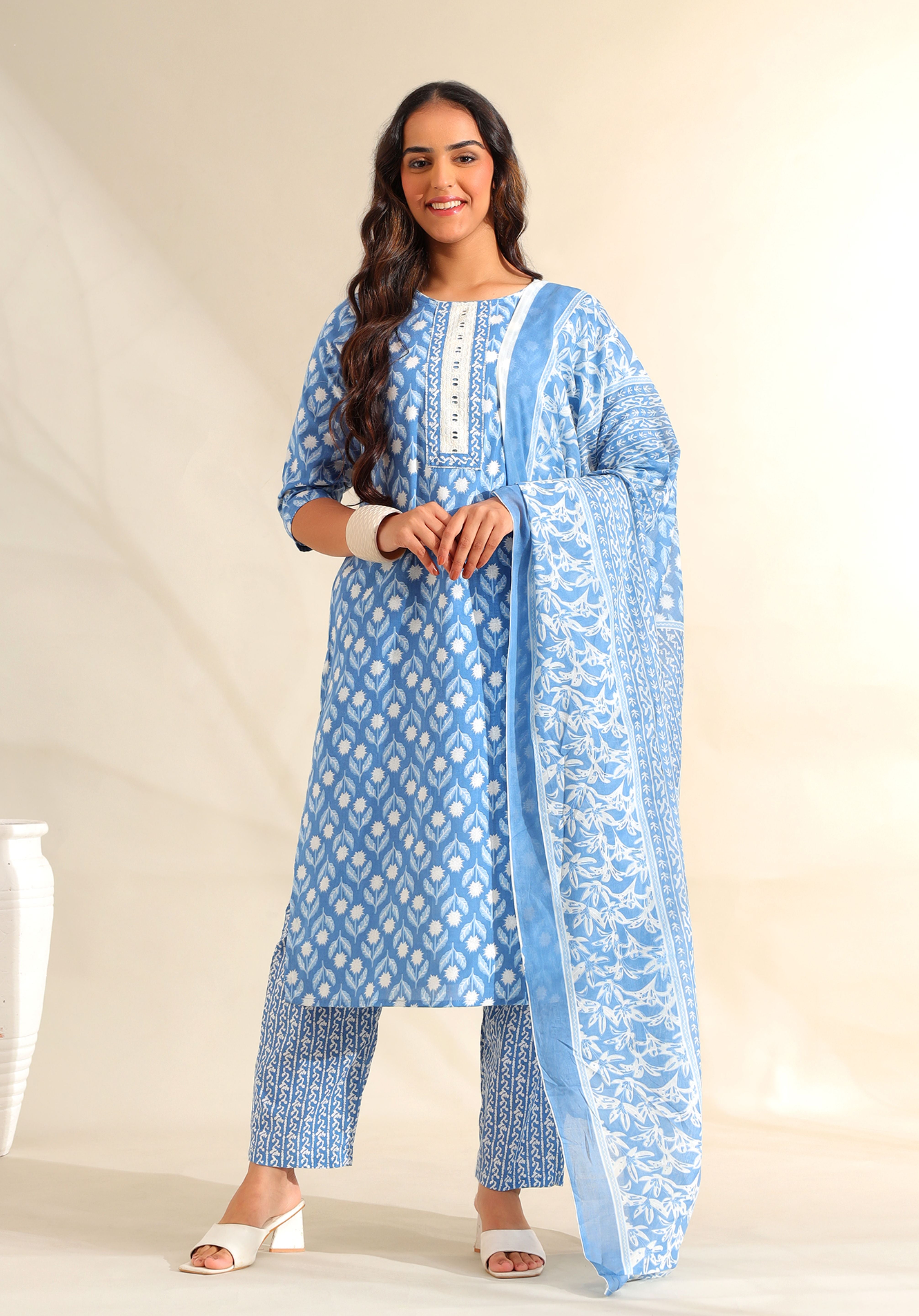 Inara Cerulean Floral Suit Set