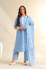 Inara Cerulean Floral Suit Set