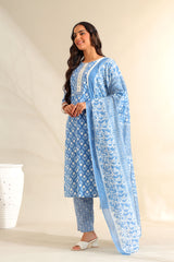 Inara Cerulean Floral Suit Set