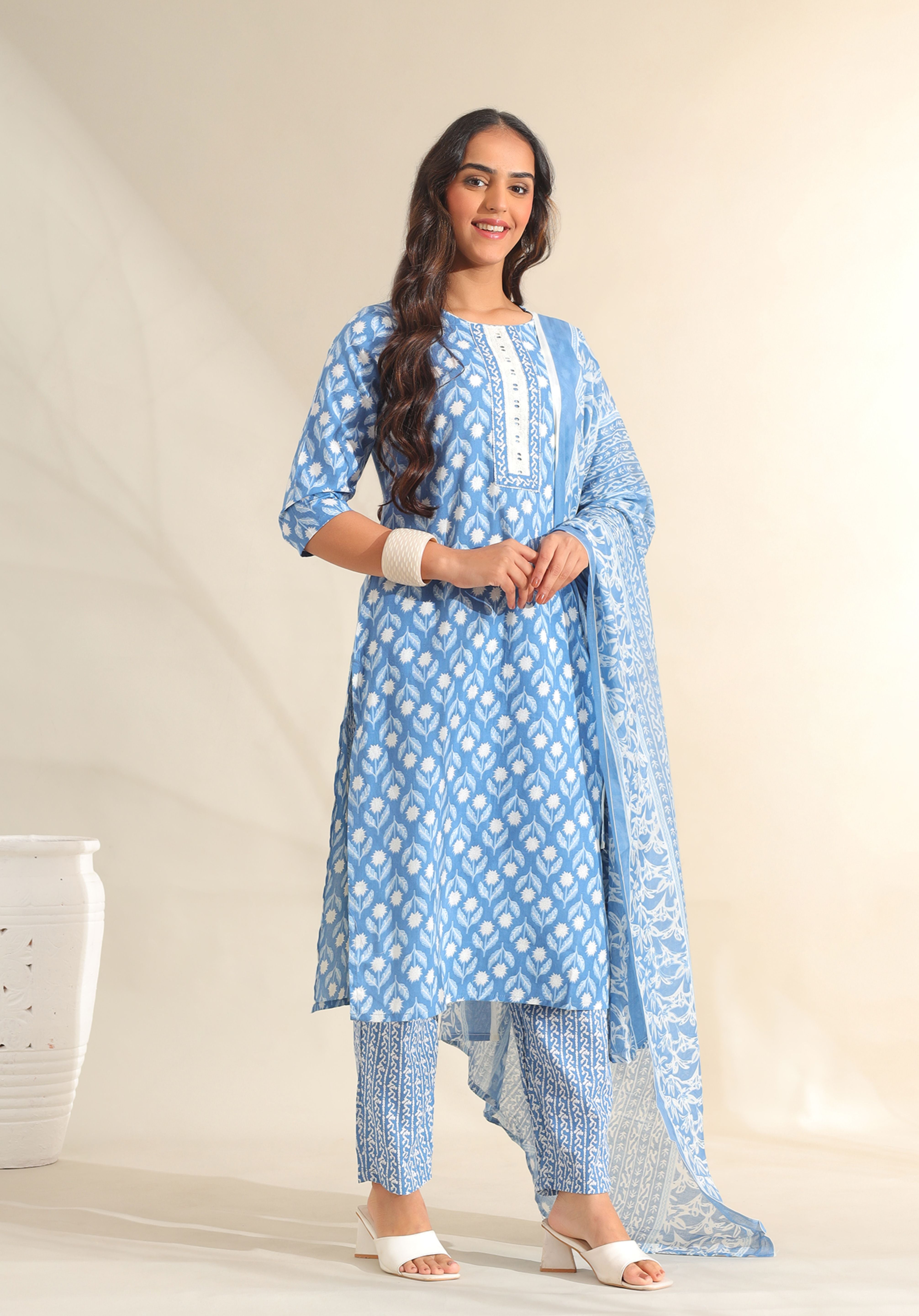 Inara Cerulean Floral Suit Set