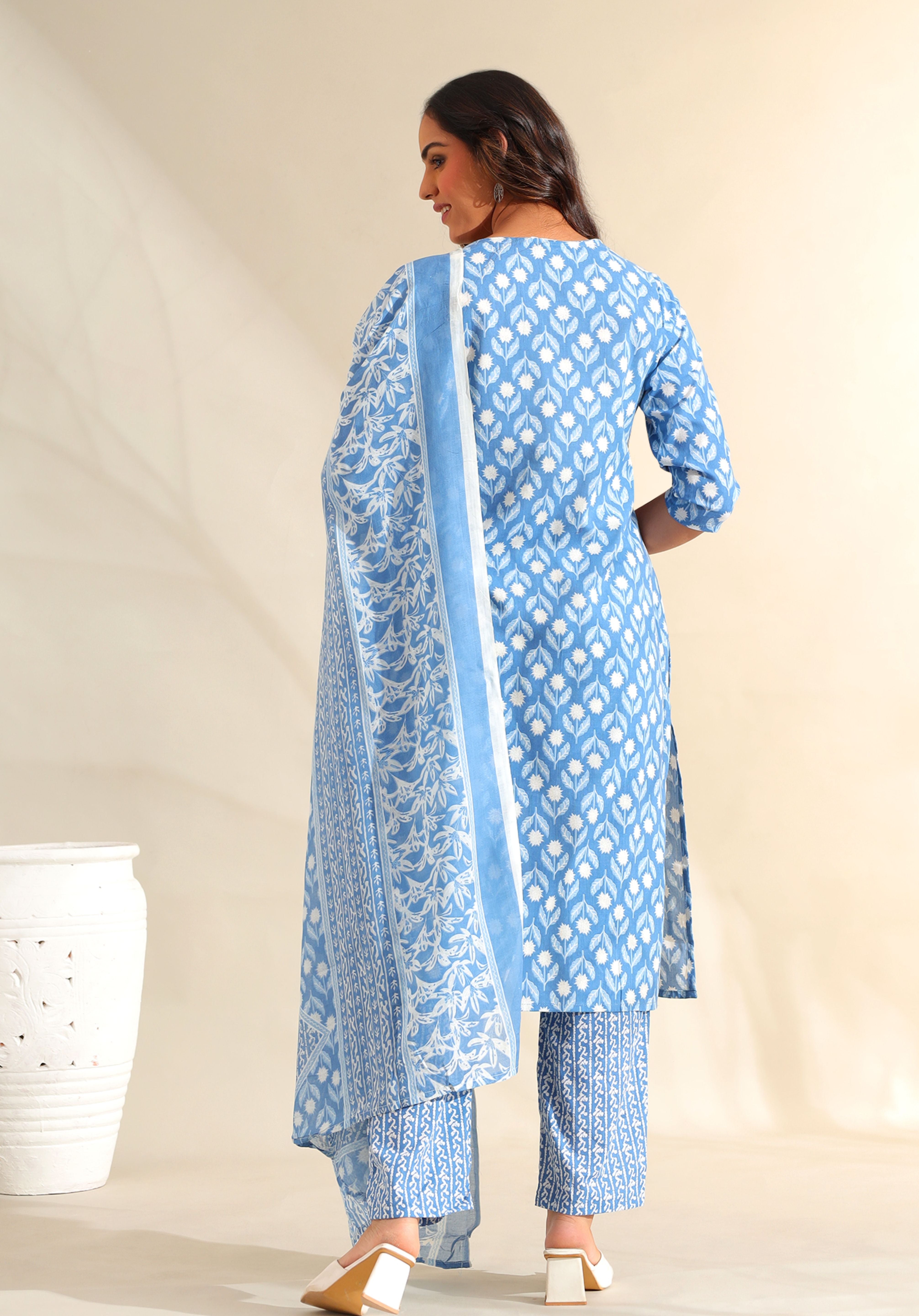 Inara Cerulean Floral Suit Set