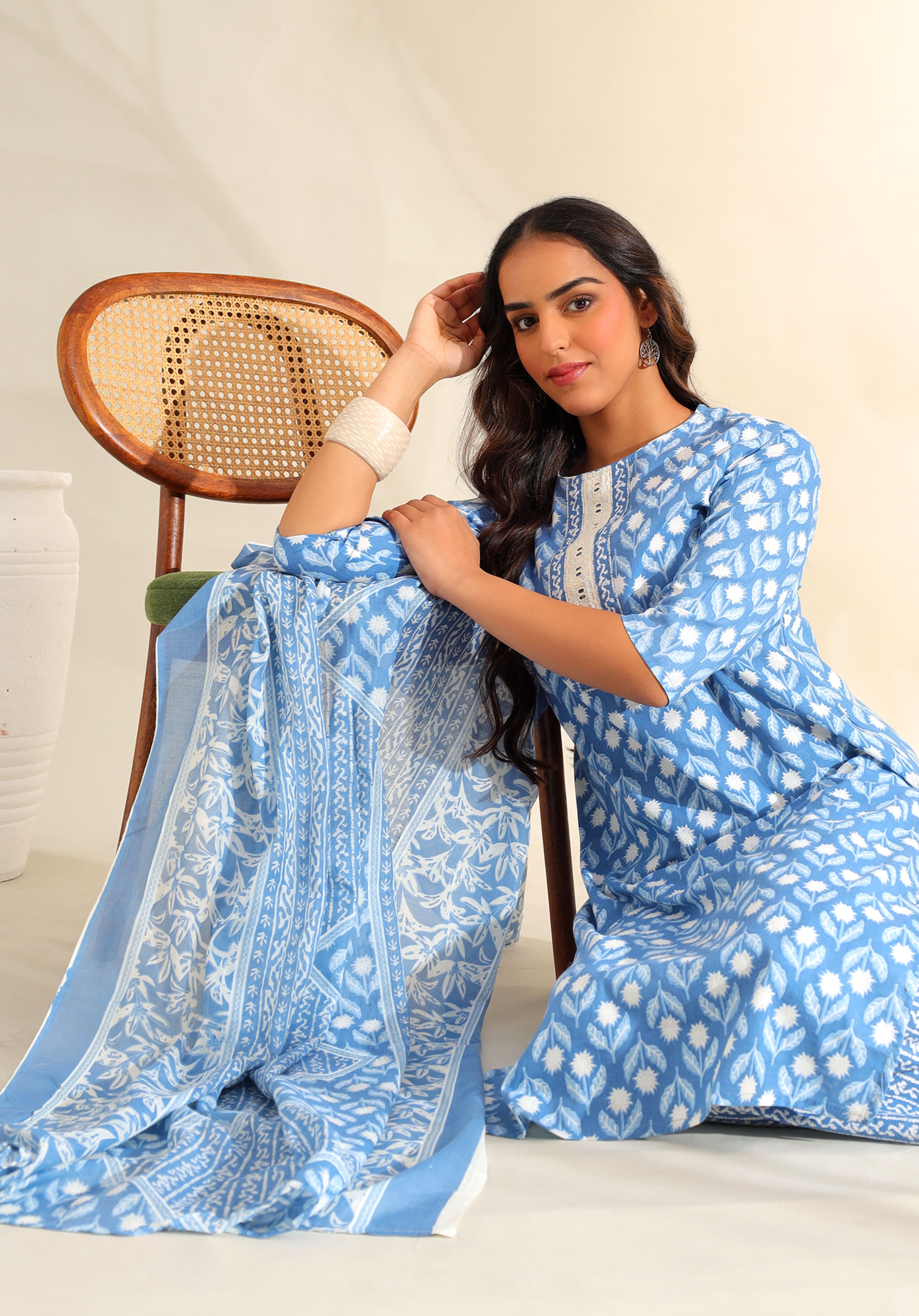 Inara Cerulean Floral Suit Set