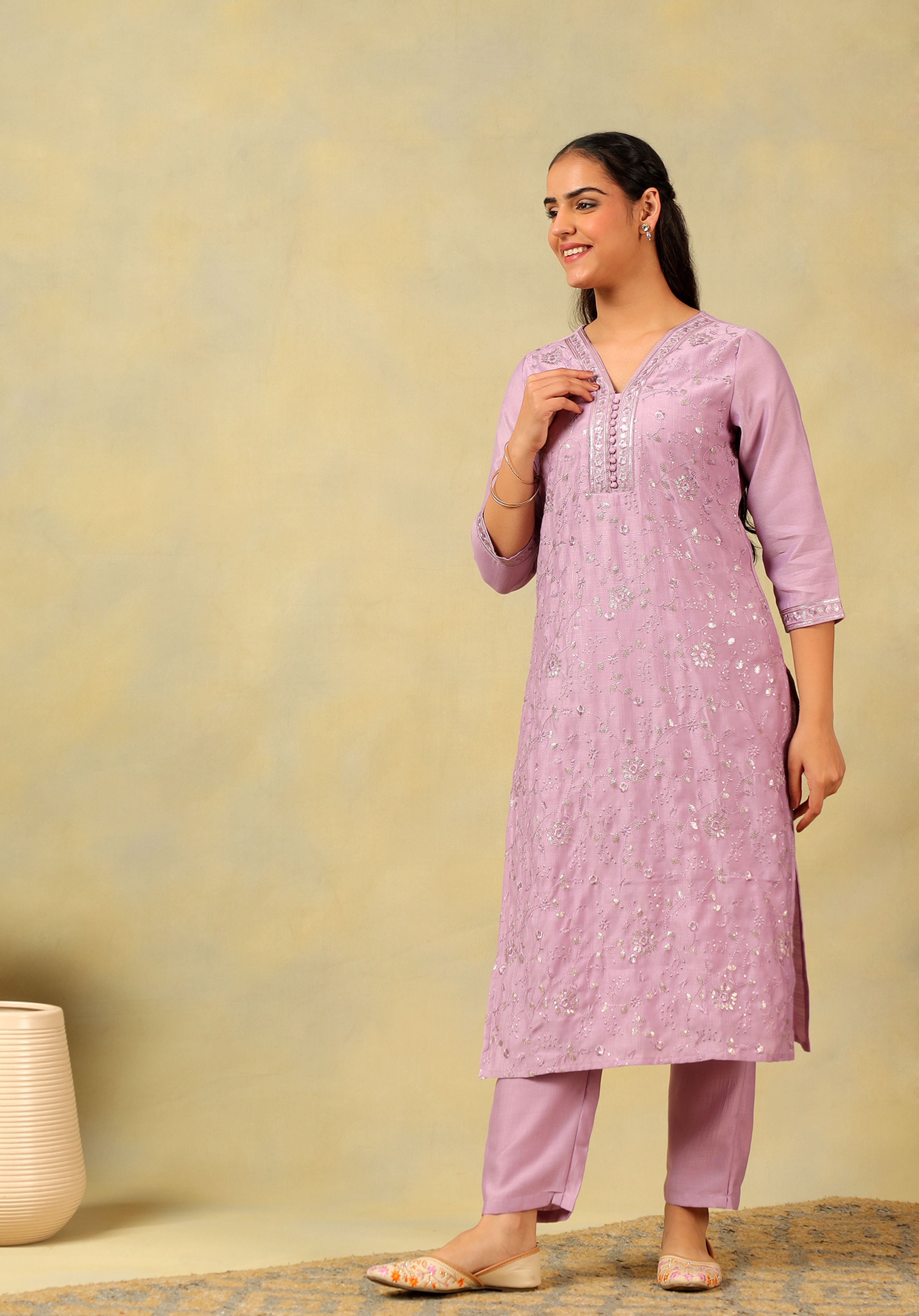Meher Lavender Sequin Suit Set