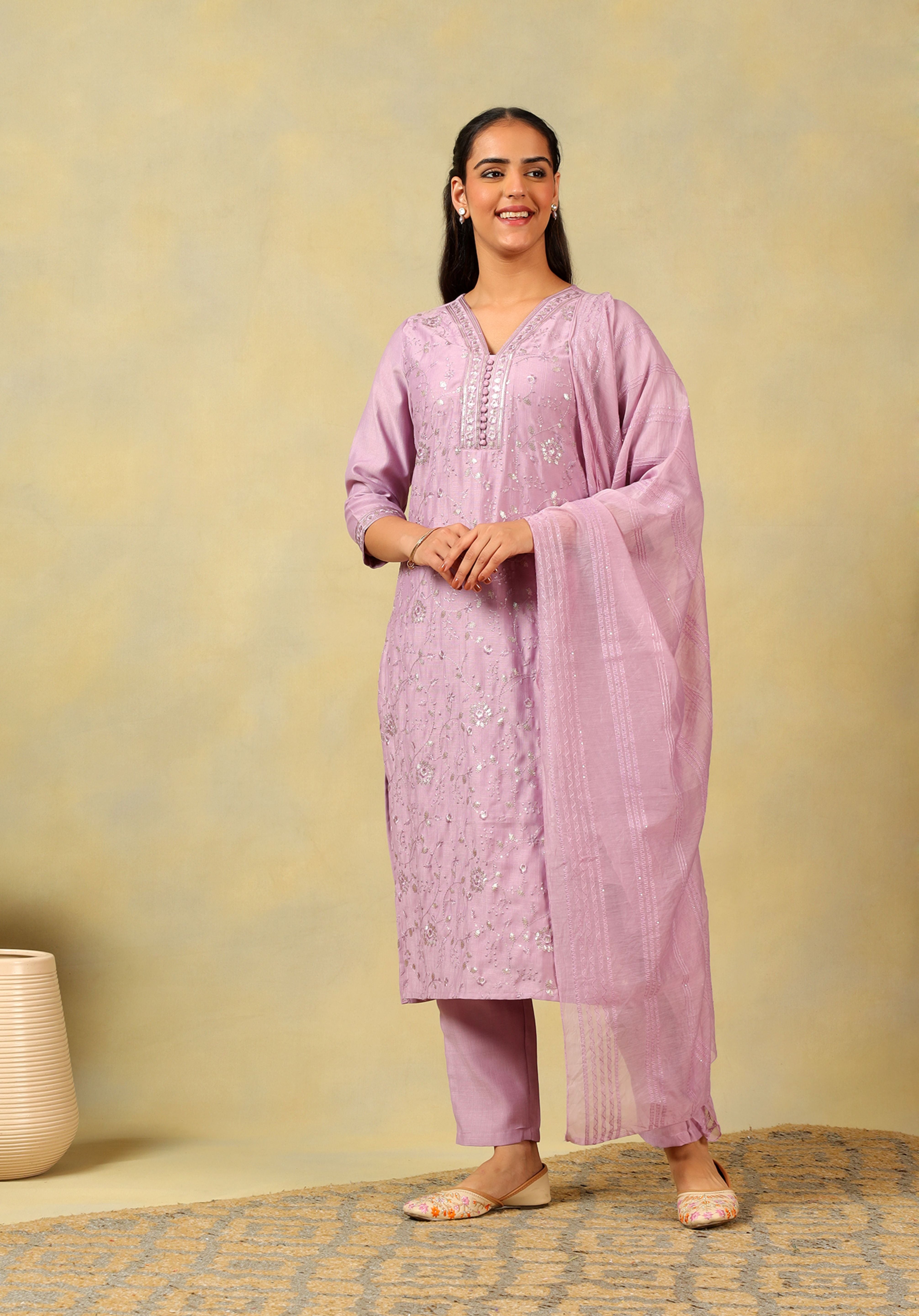 Meher Lavender Sequin Suit Set