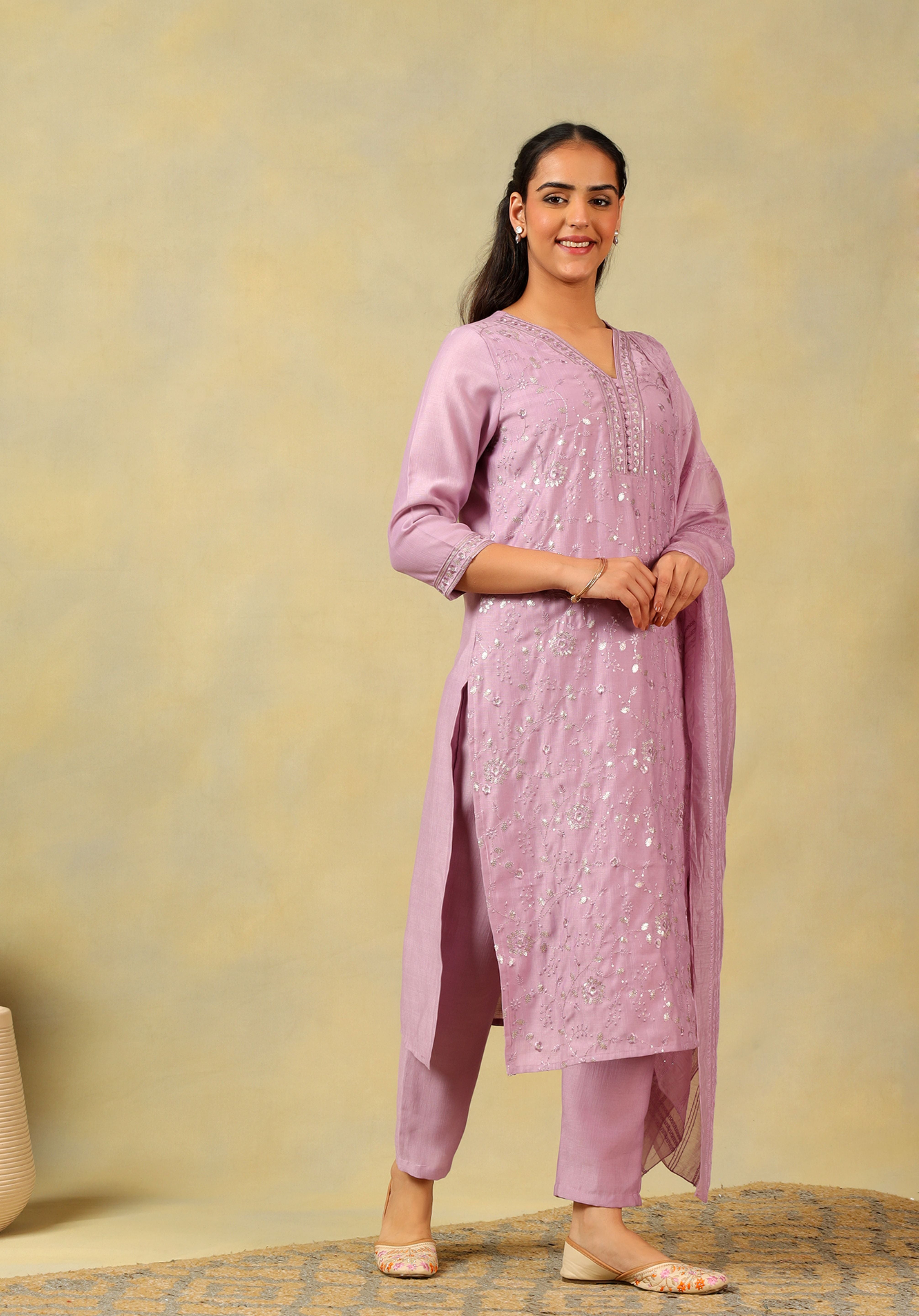 Meher Lavender Sequin Suit Set