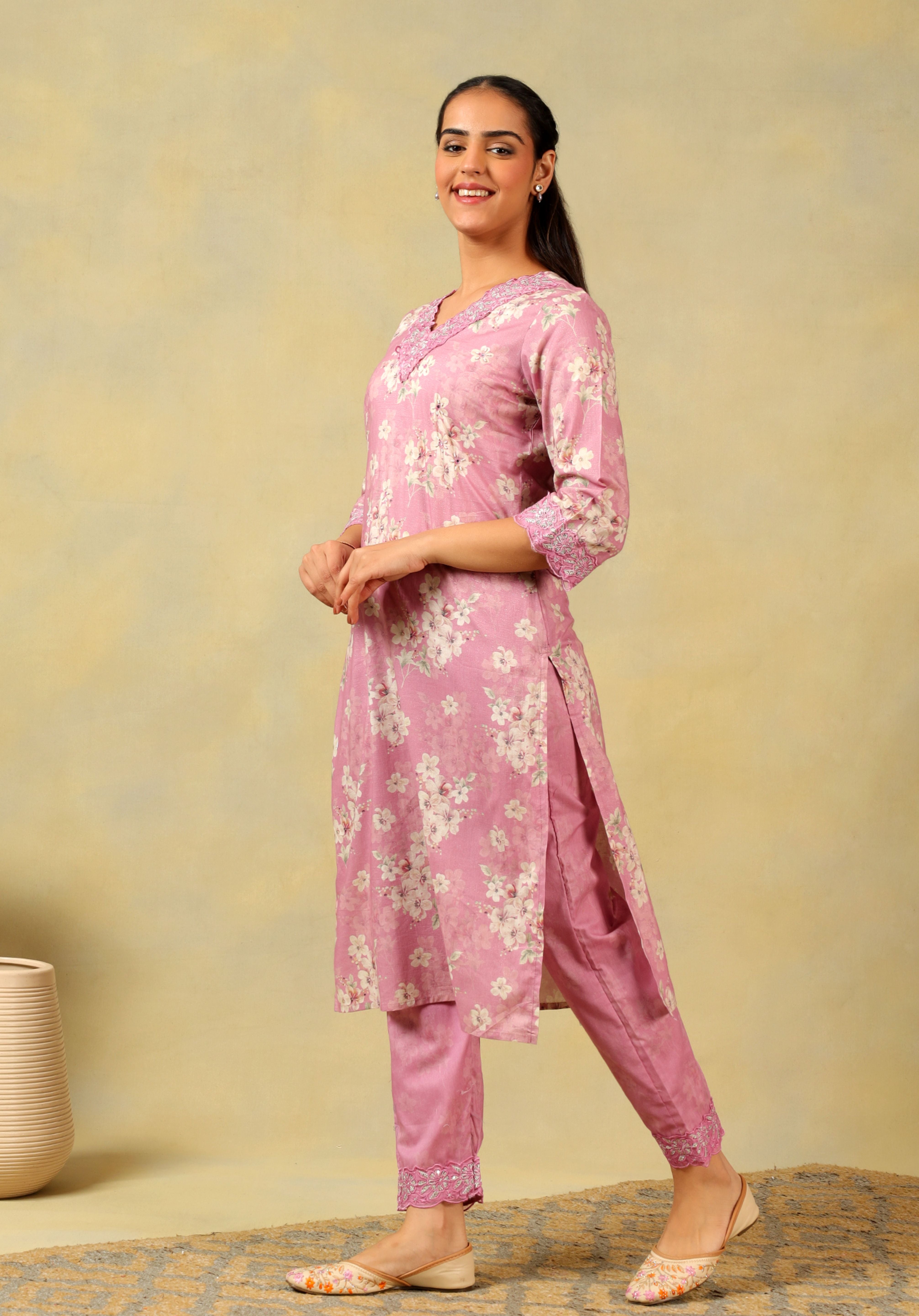 Lavanya Lilac Floral Garden Kurta-Set