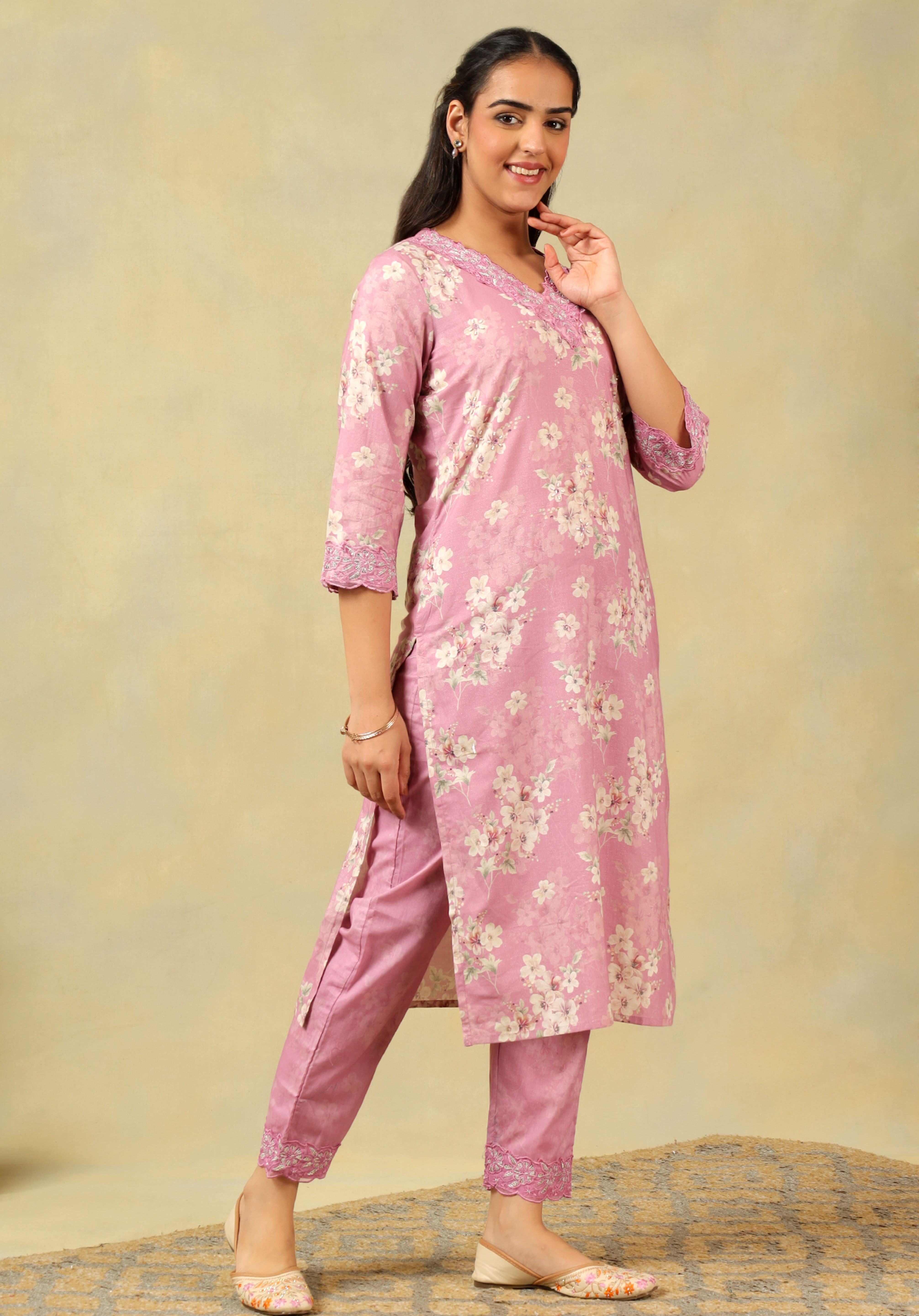 Lavanya Lilac Floral Garden Kurta-Set