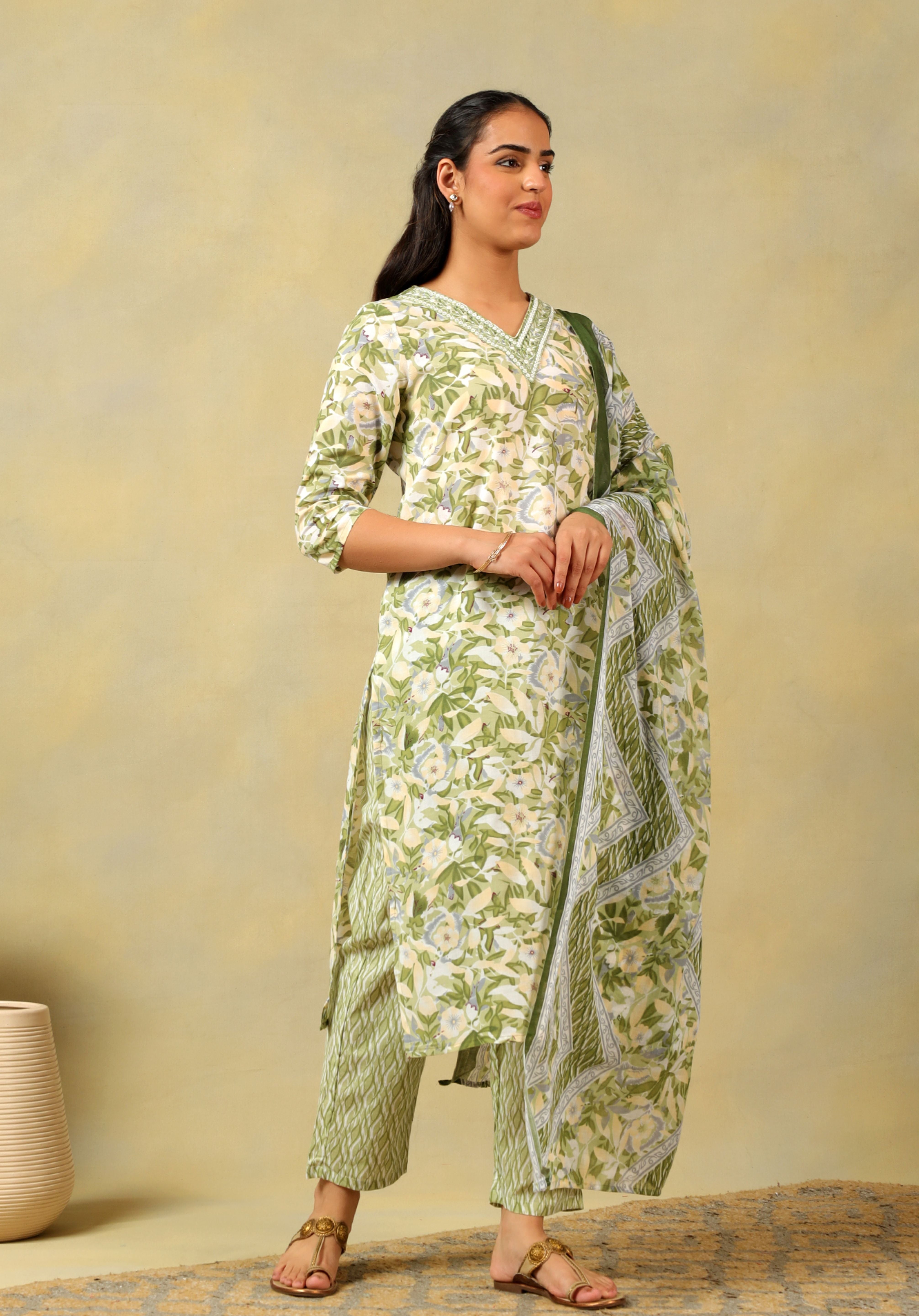 Navya Olive Foliage Suit Set
