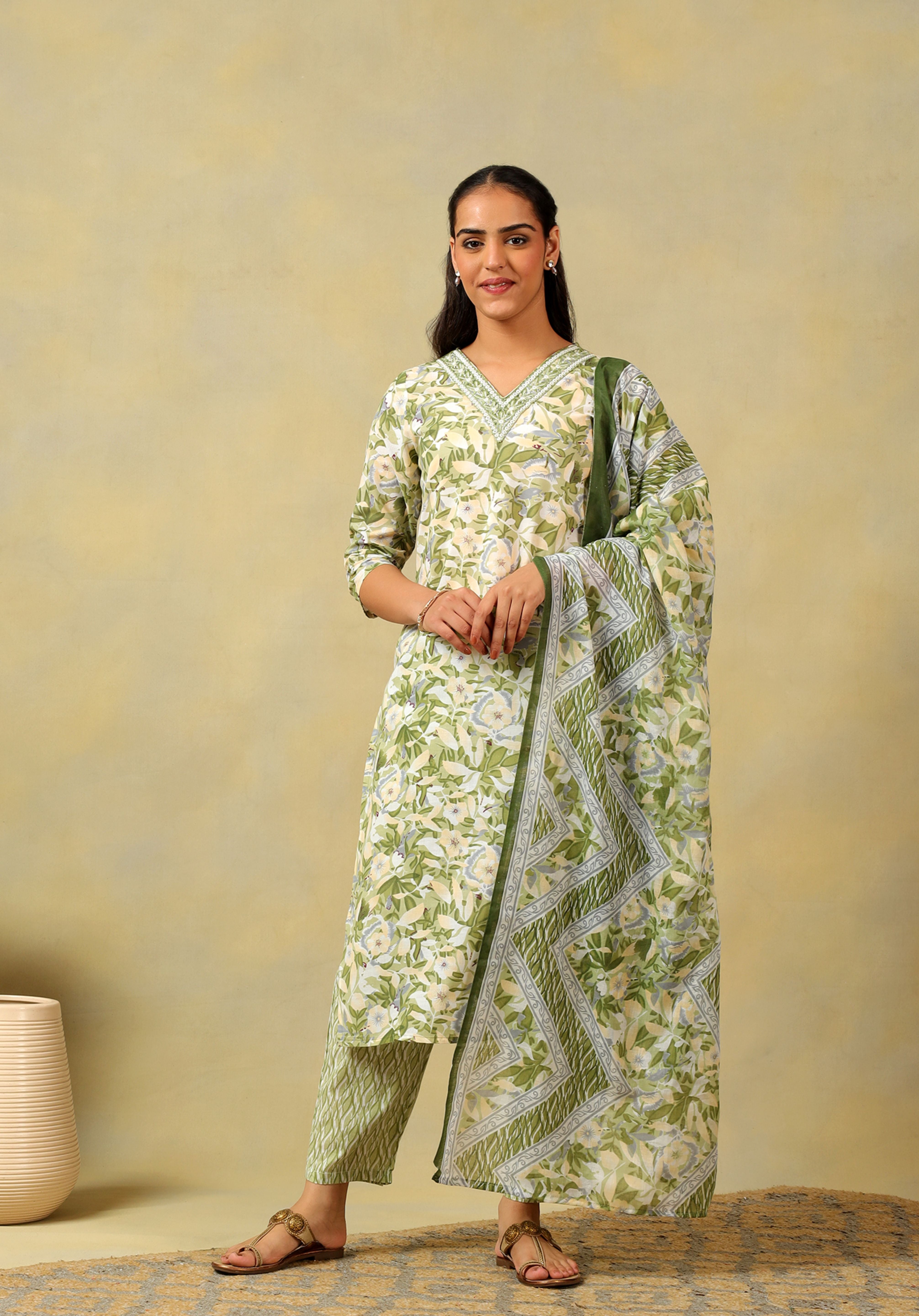 Navya Olive Foliage Suit Set
