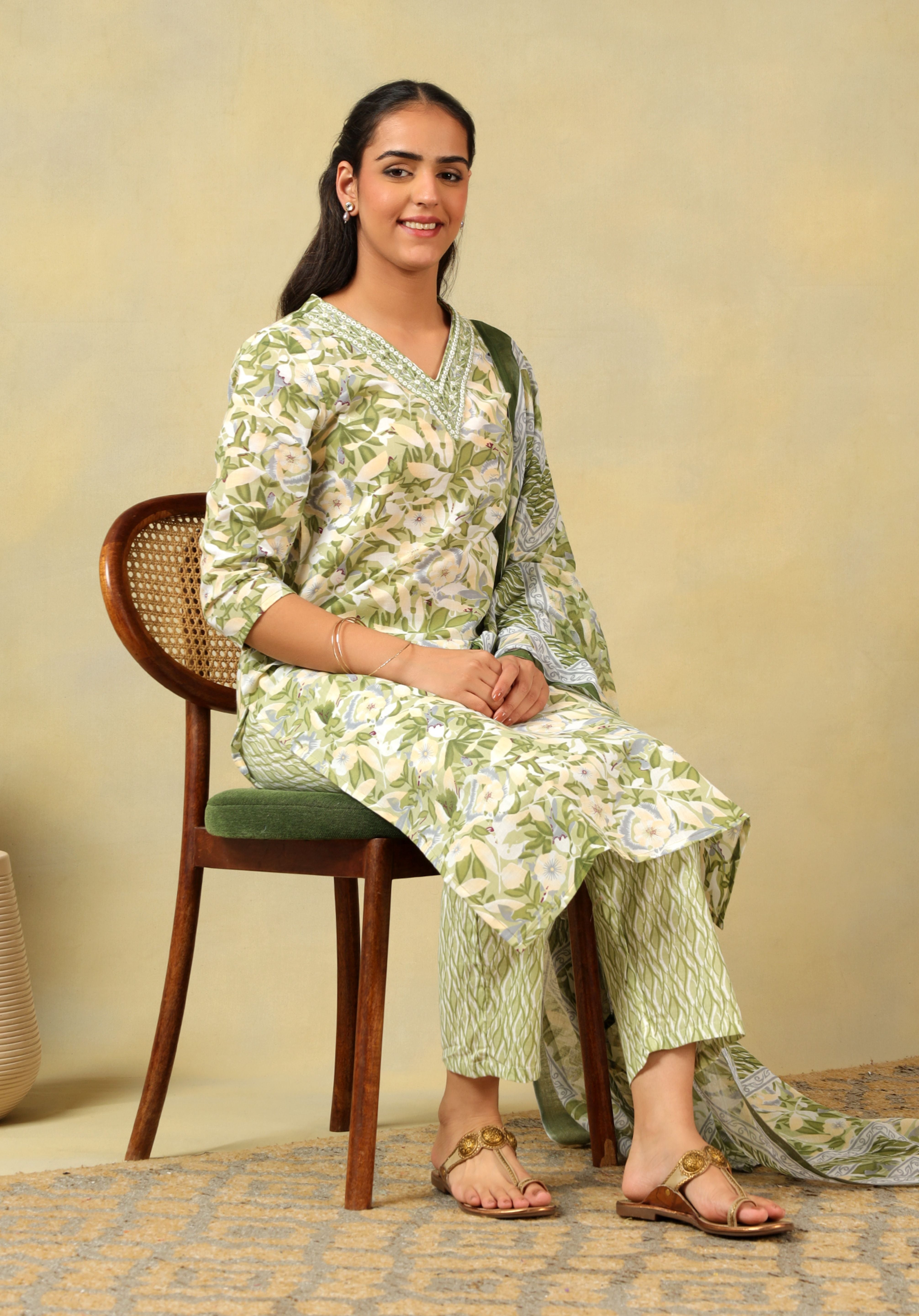 Navya Olive Foliage Suit Set