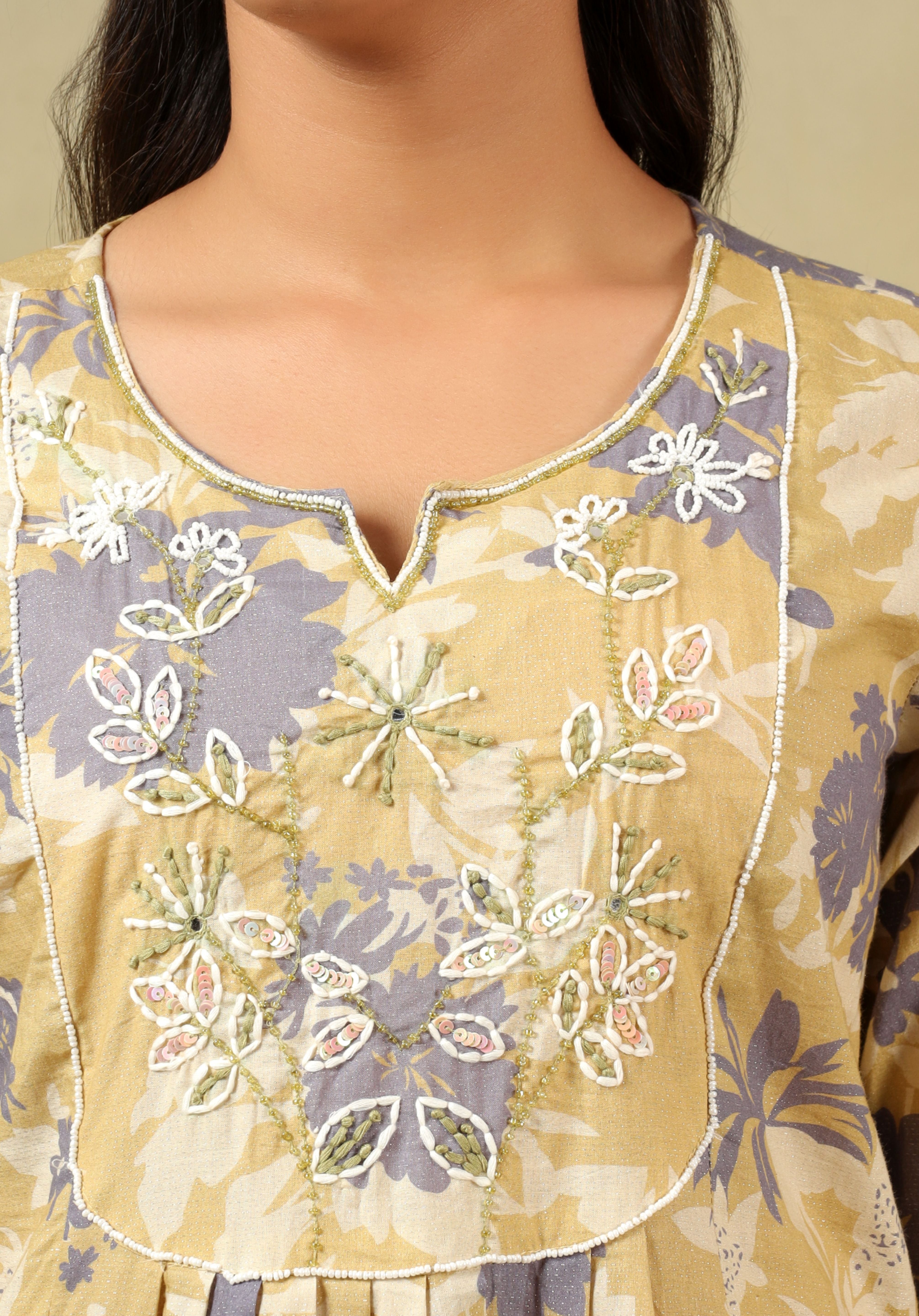Kimaya Ochre Floral Bloom Kurta-Set