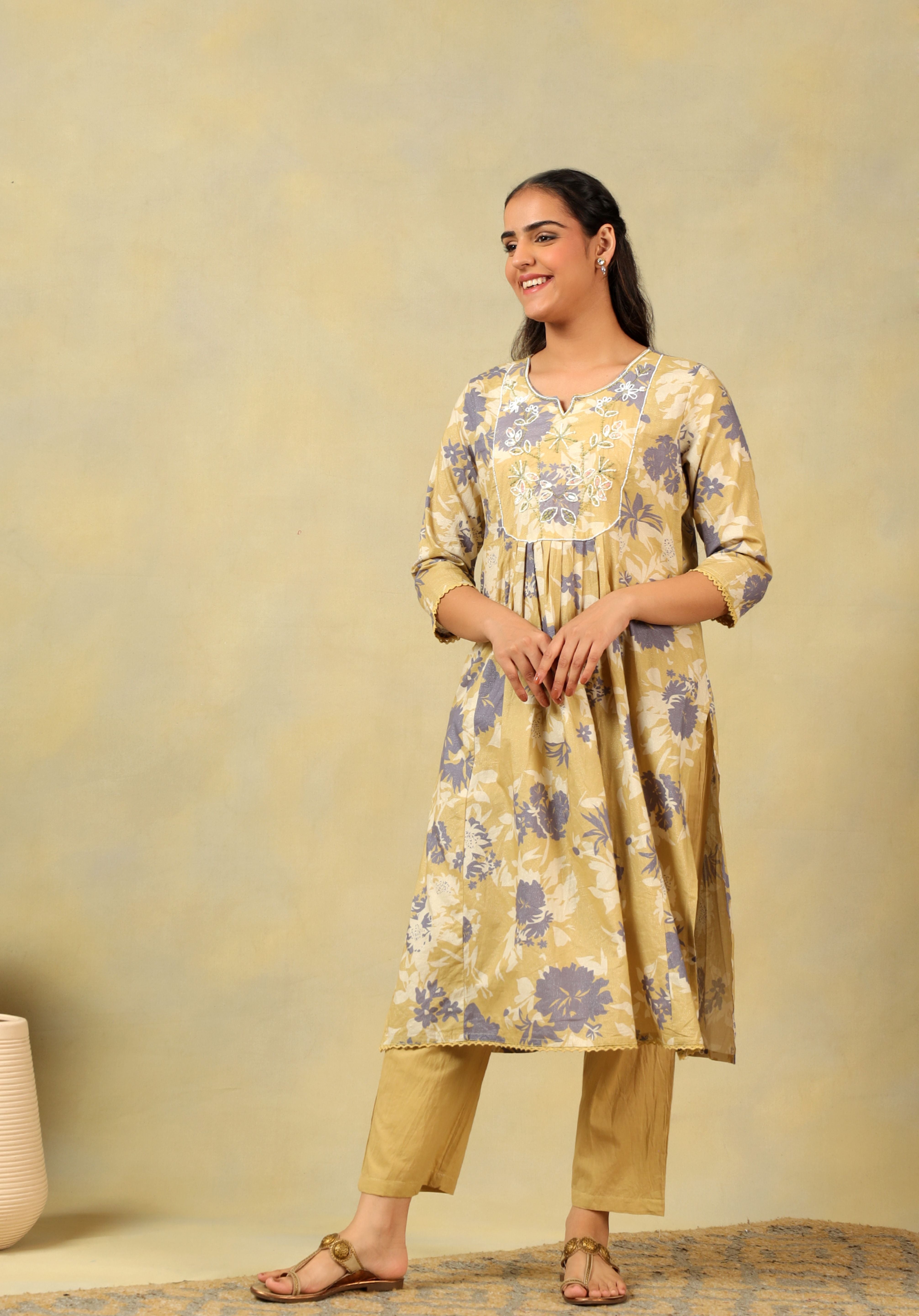 Kimaya Ochre Floral Bloom Kurta-Set