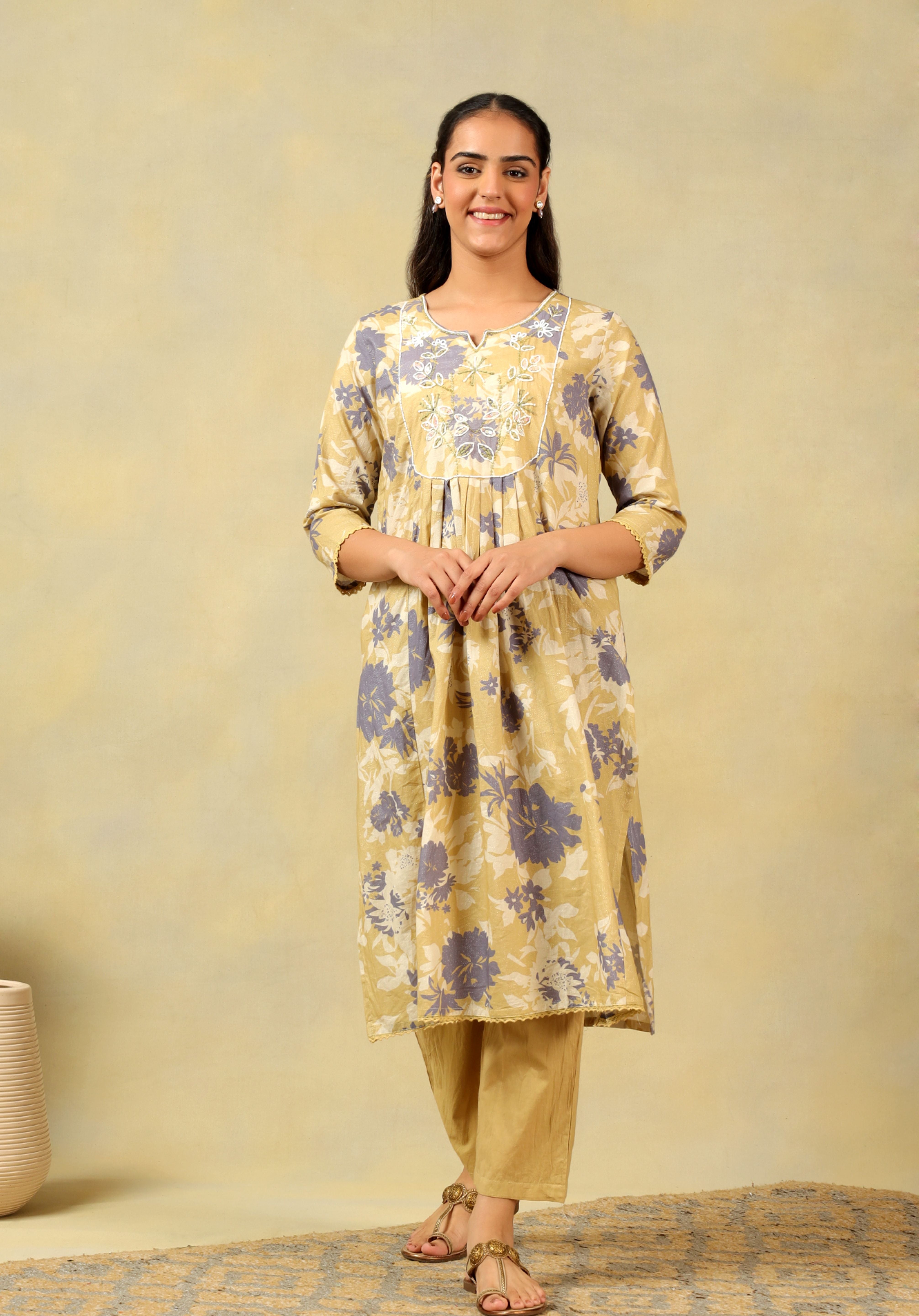 Kimaya Ochre Floral Bloom Kurta-Set