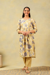 Kimaya Ochre Floral Bloom Kurta-Set