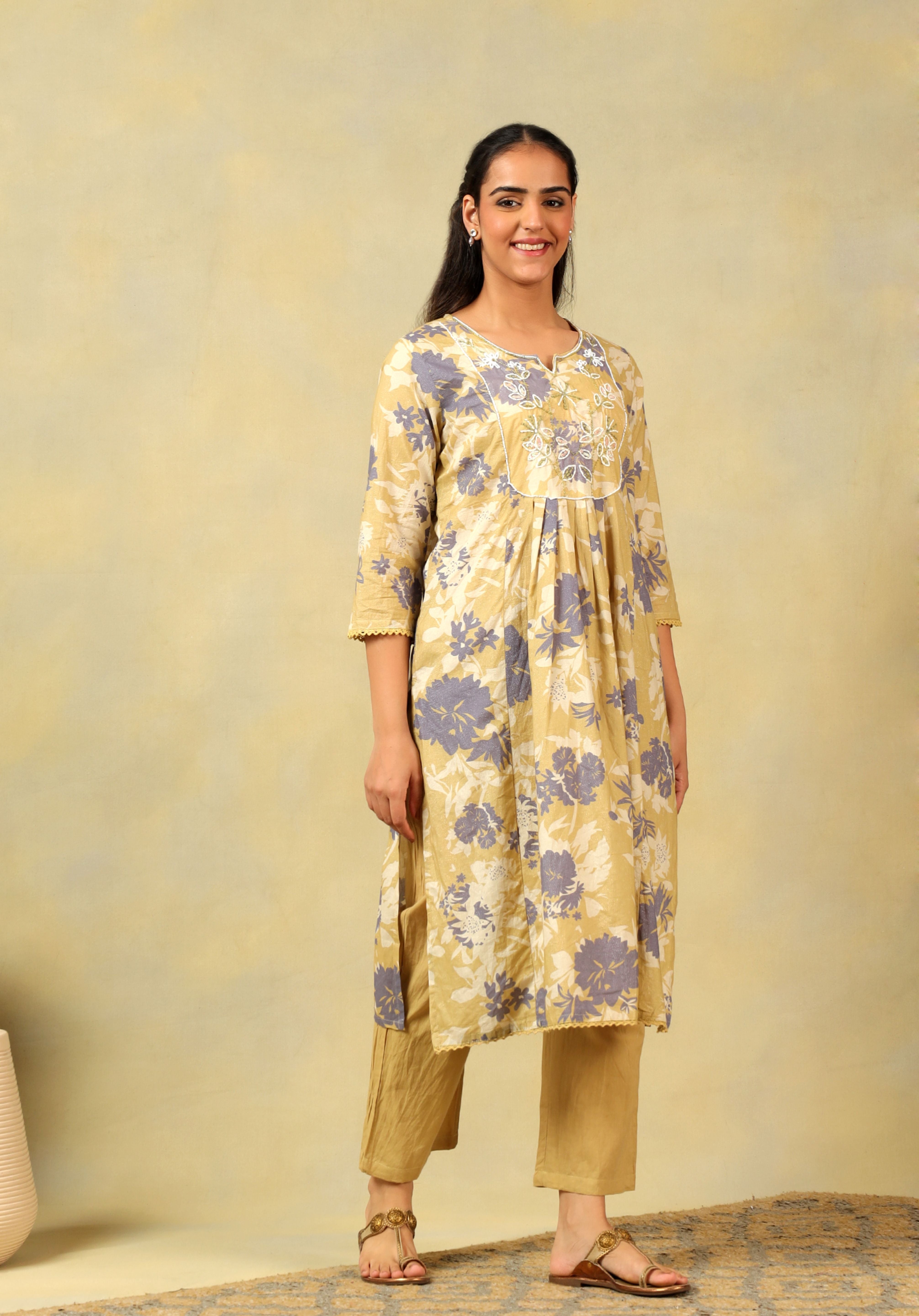 Kimaya Ochre Floral Bloom Kurta-Set