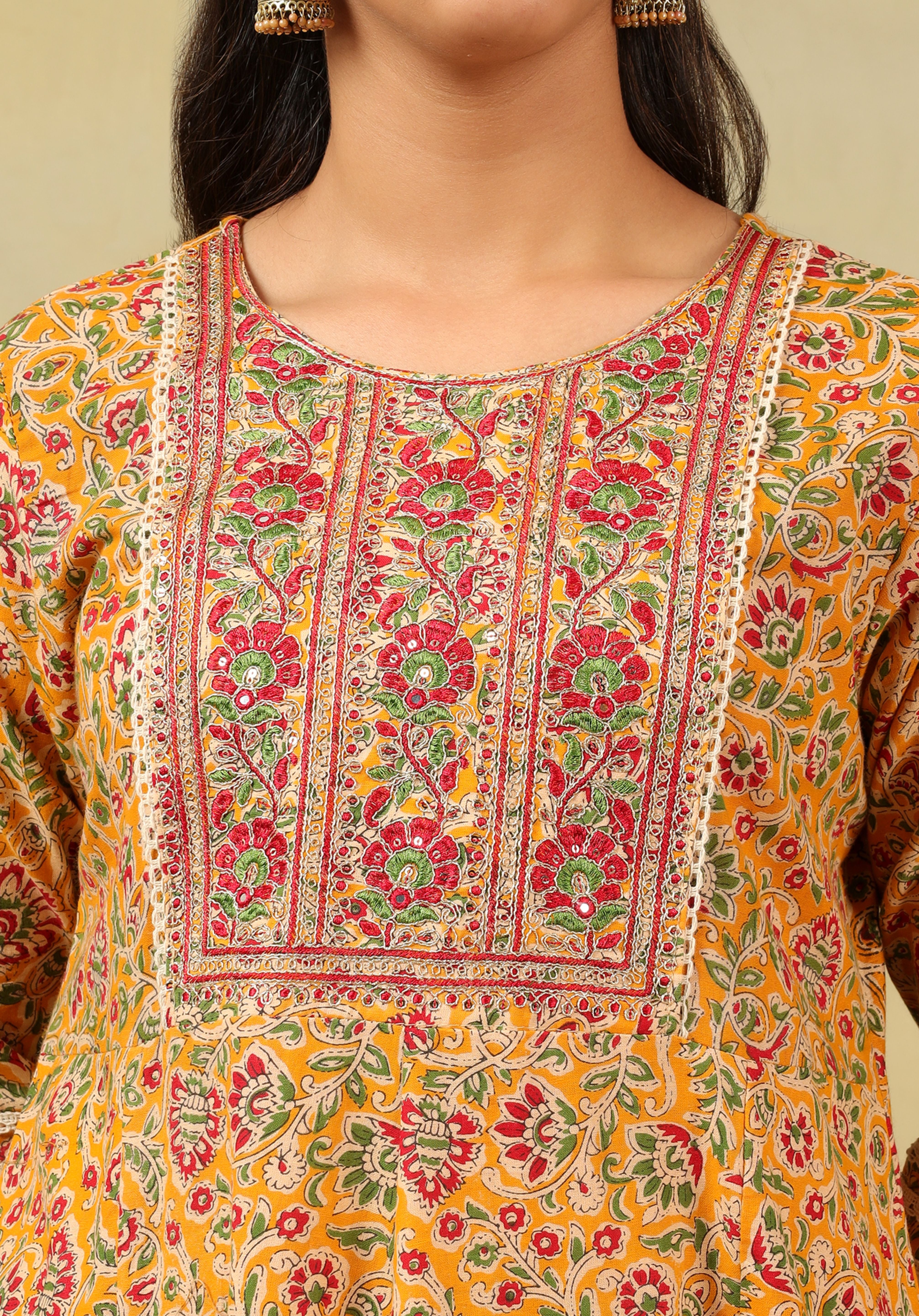 Amara Mustard Floral Anarkali Suit Set