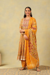 Amara Mustard Floral Anarkali Suit Set
