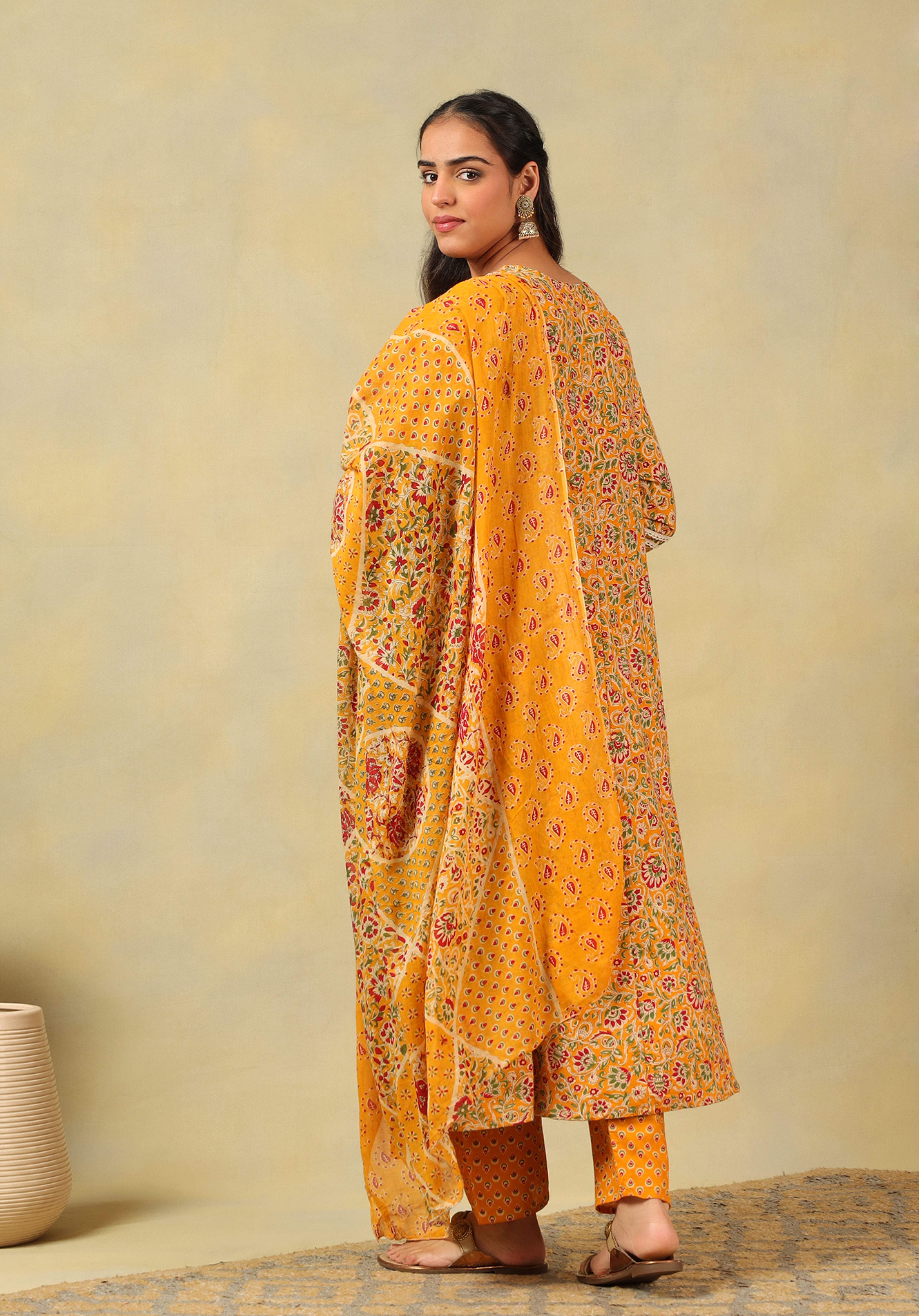 Amara Mustard Floral Anarkali Suit Set