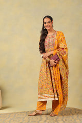 Amara Mustard Floral Anarkali Suit Set