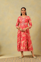 Anvi Crimson Abstract Bloom Gown