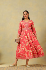 Anvi Crimson Abstract Bloom Gown