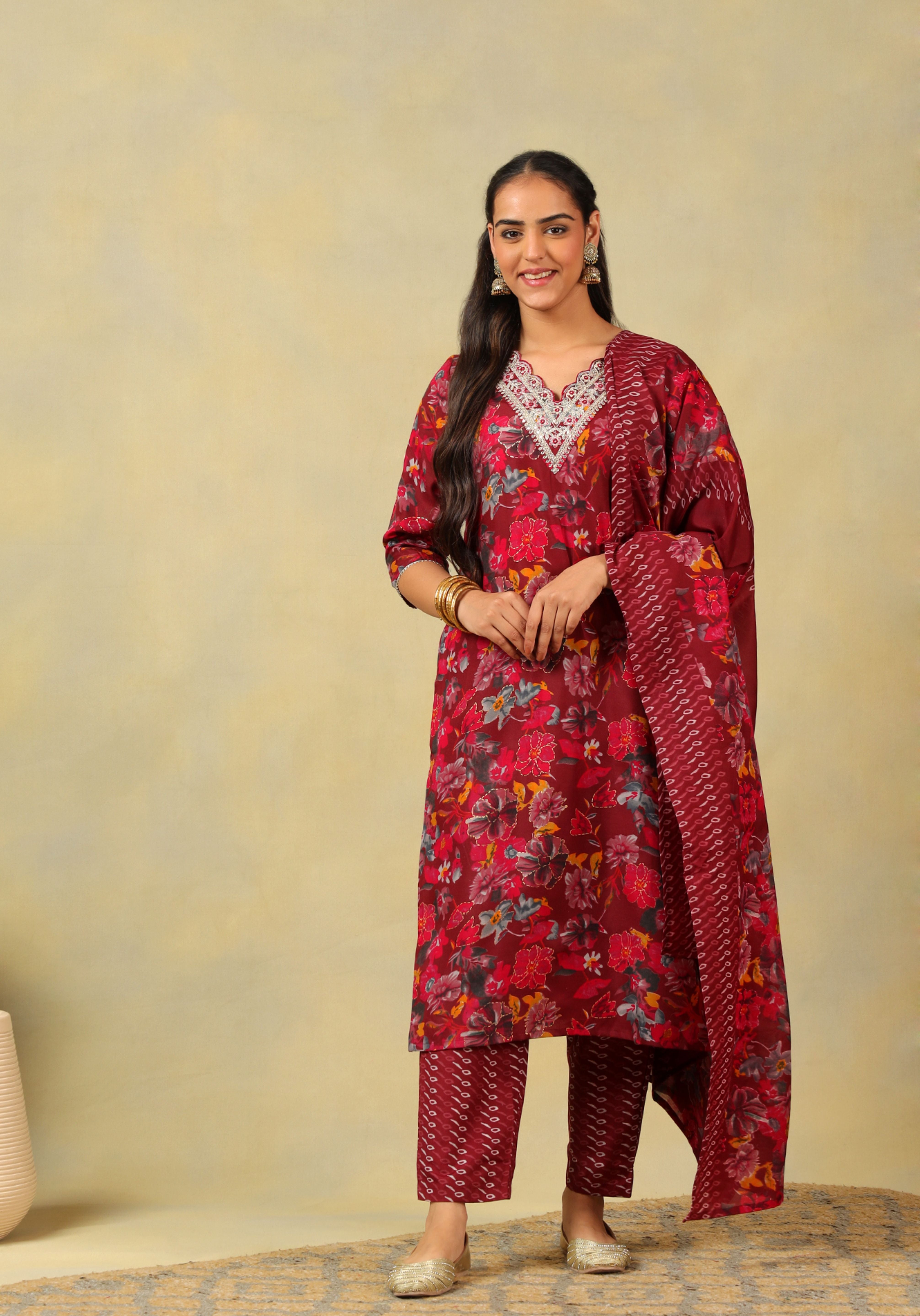 Sia Crimson Floral Dream Suit Set