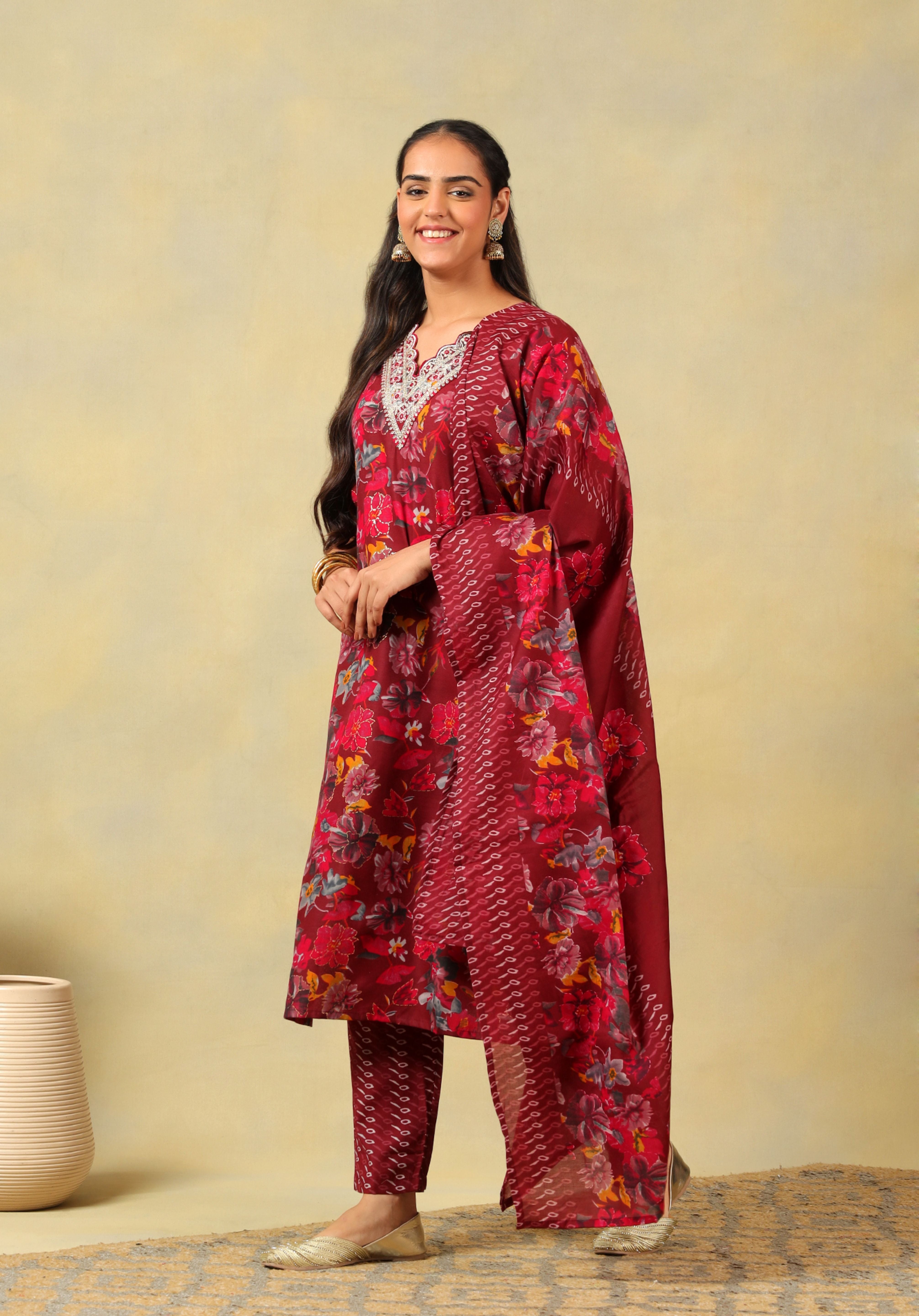 Sia Crimson Floral Dream Suit Set