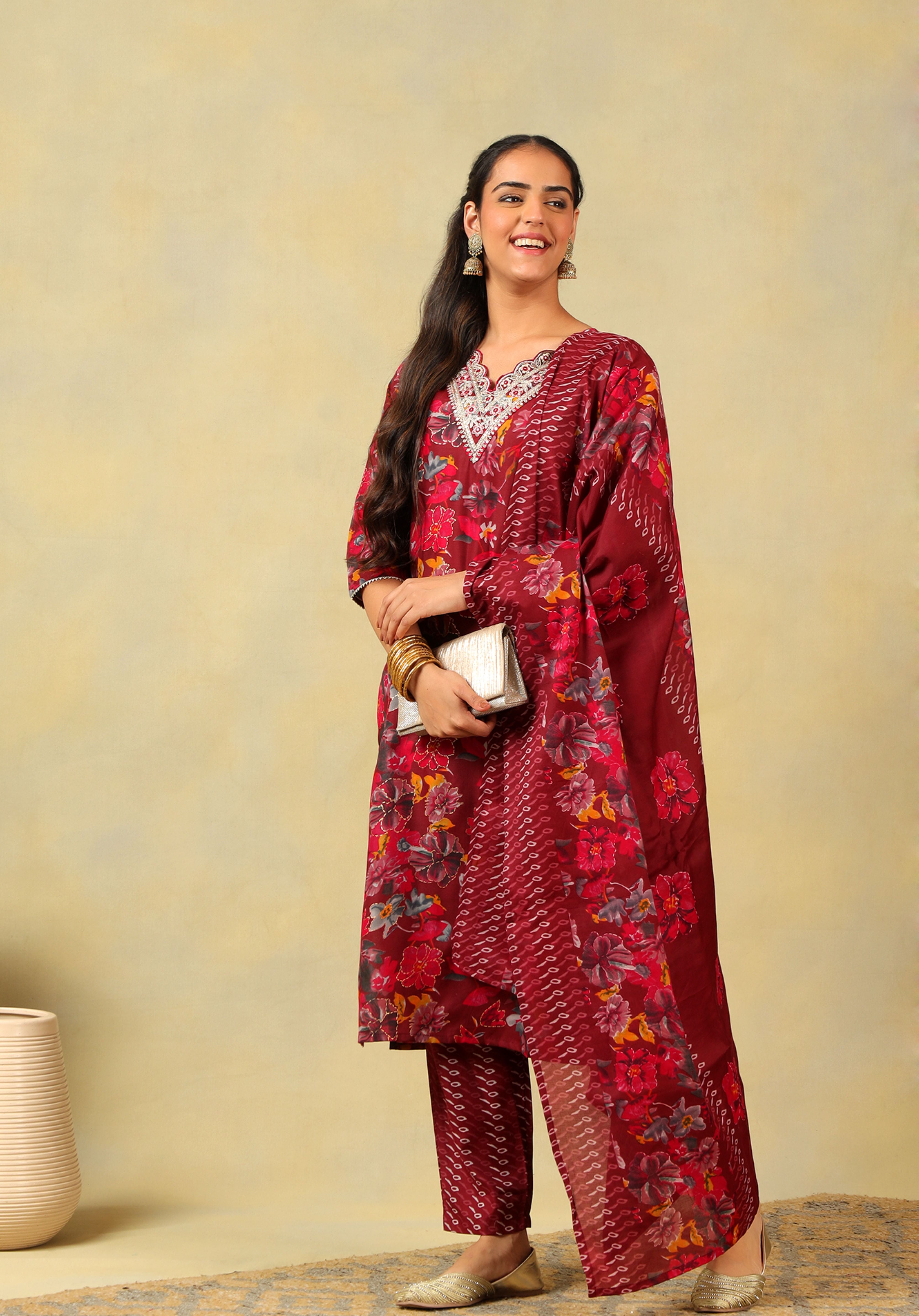 Sia Crimson Floral Dream Suit Set