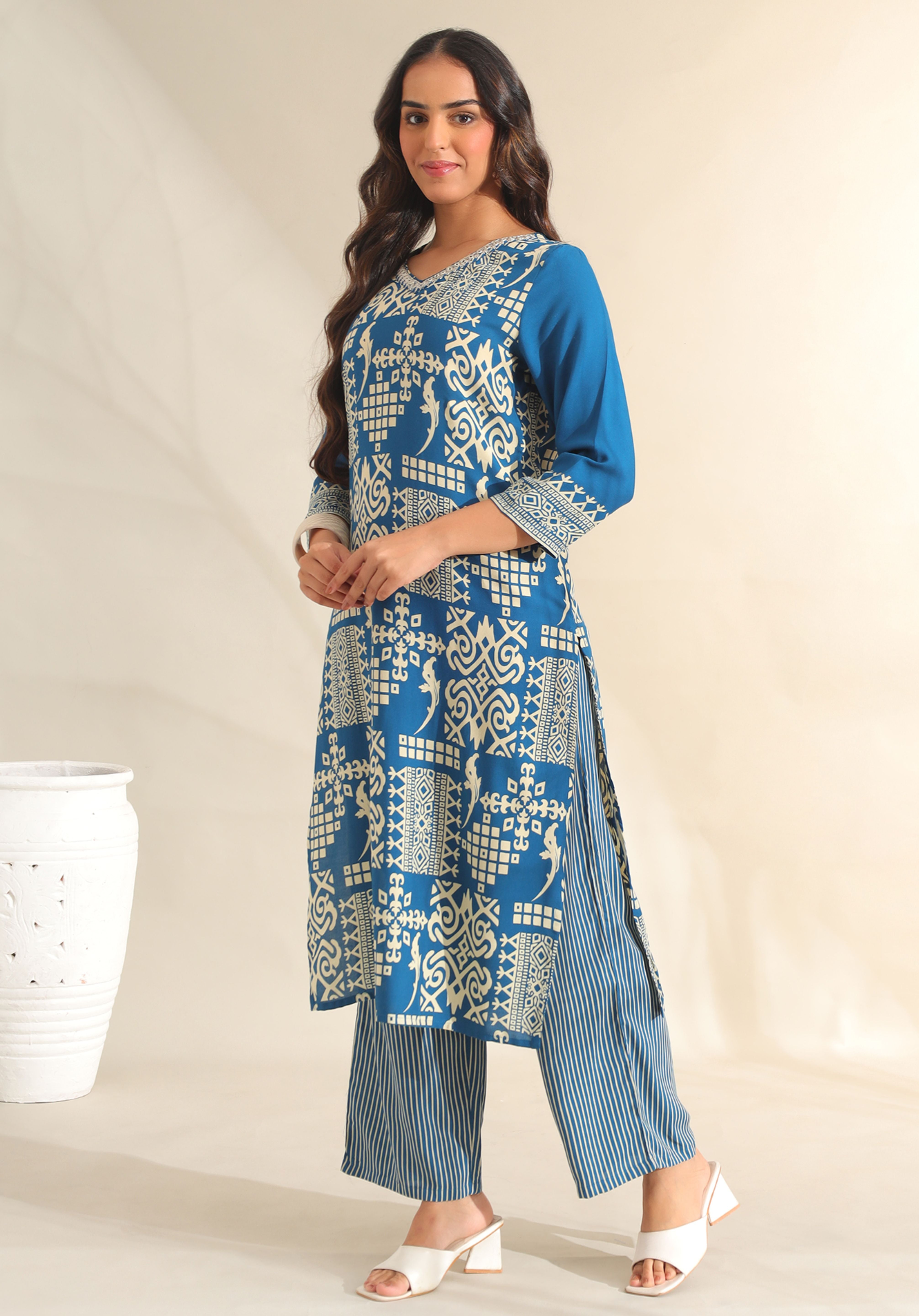 Noor Azure Tribal Kurta Set