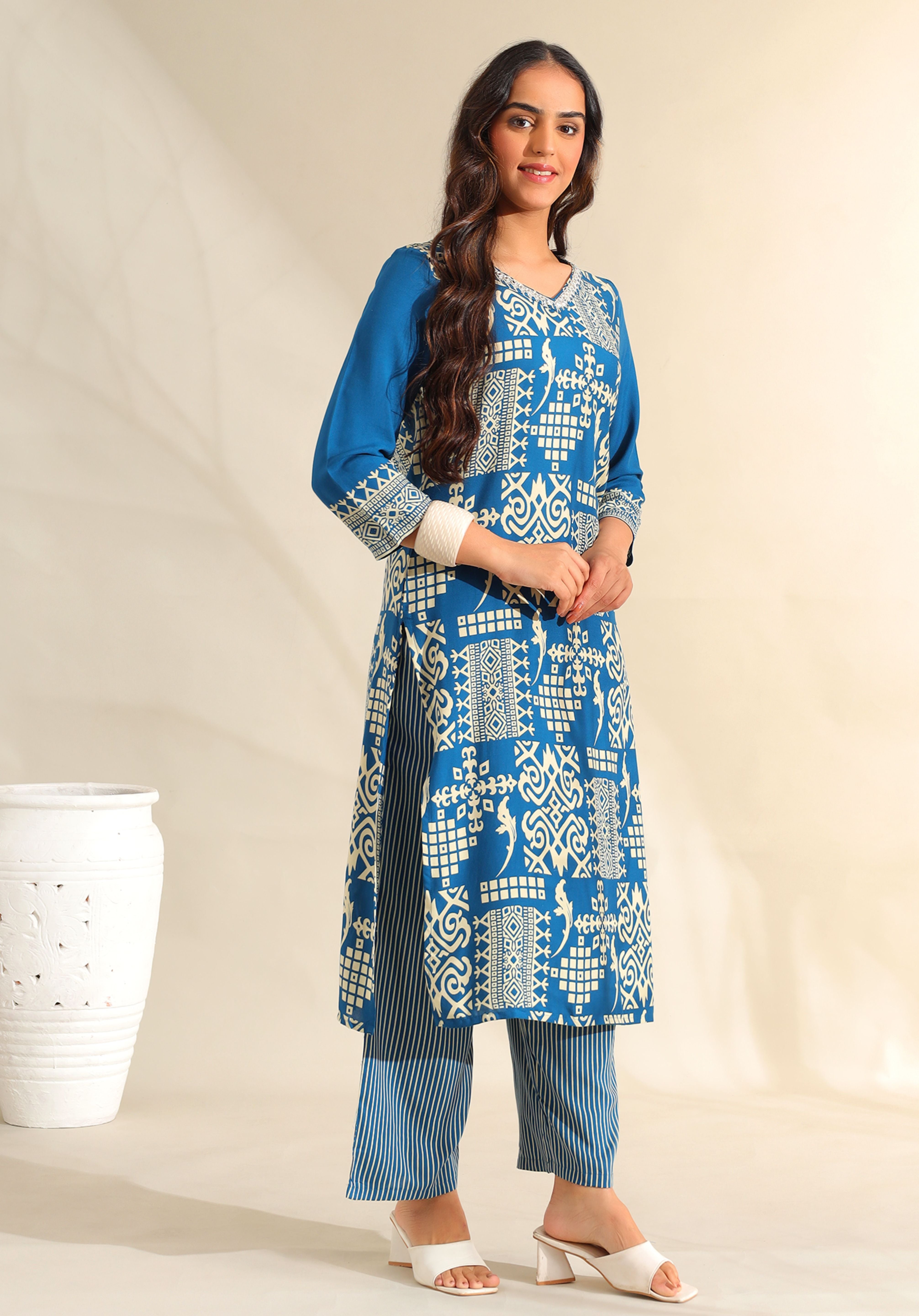 Noor Azure Tribal Kurta Set