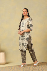 Diya Crimson Geometric Block Print Suit Set