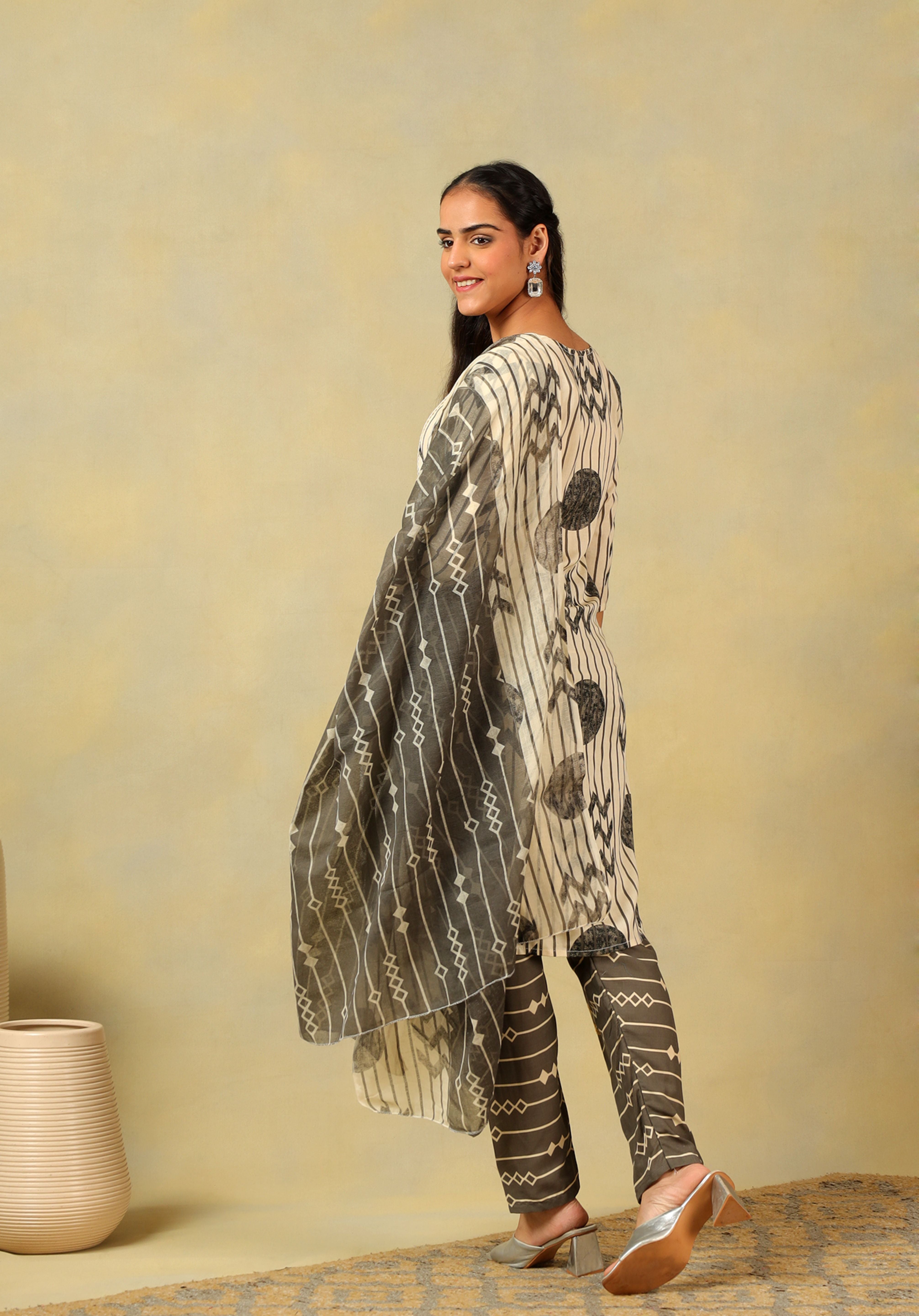 Diya Crimson Geometric Block Print Suit Set