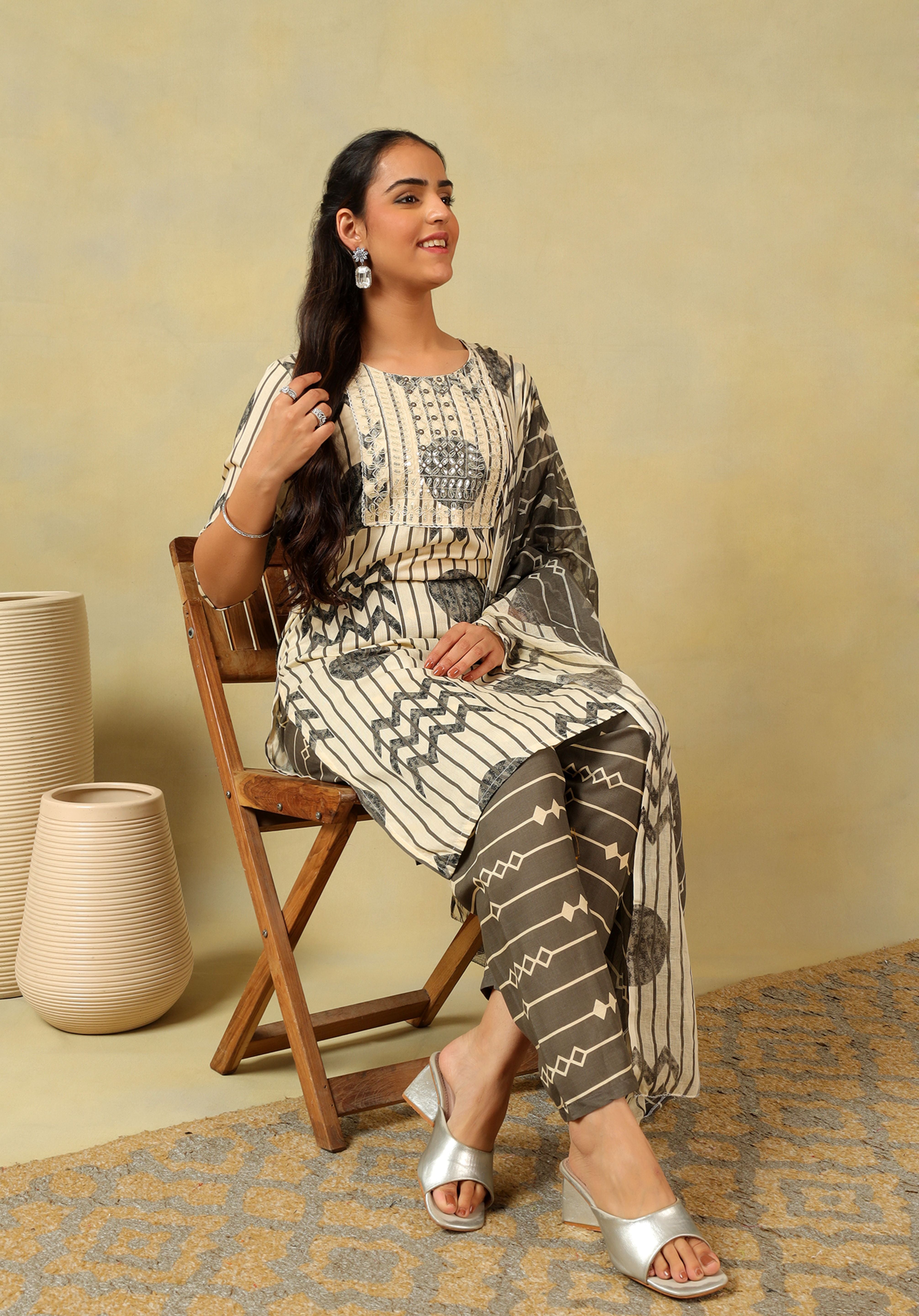 Diya Crimson Geometric Block Print Suit Set