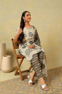 Saanvi Monochrome Geometric Block Print Suit Set