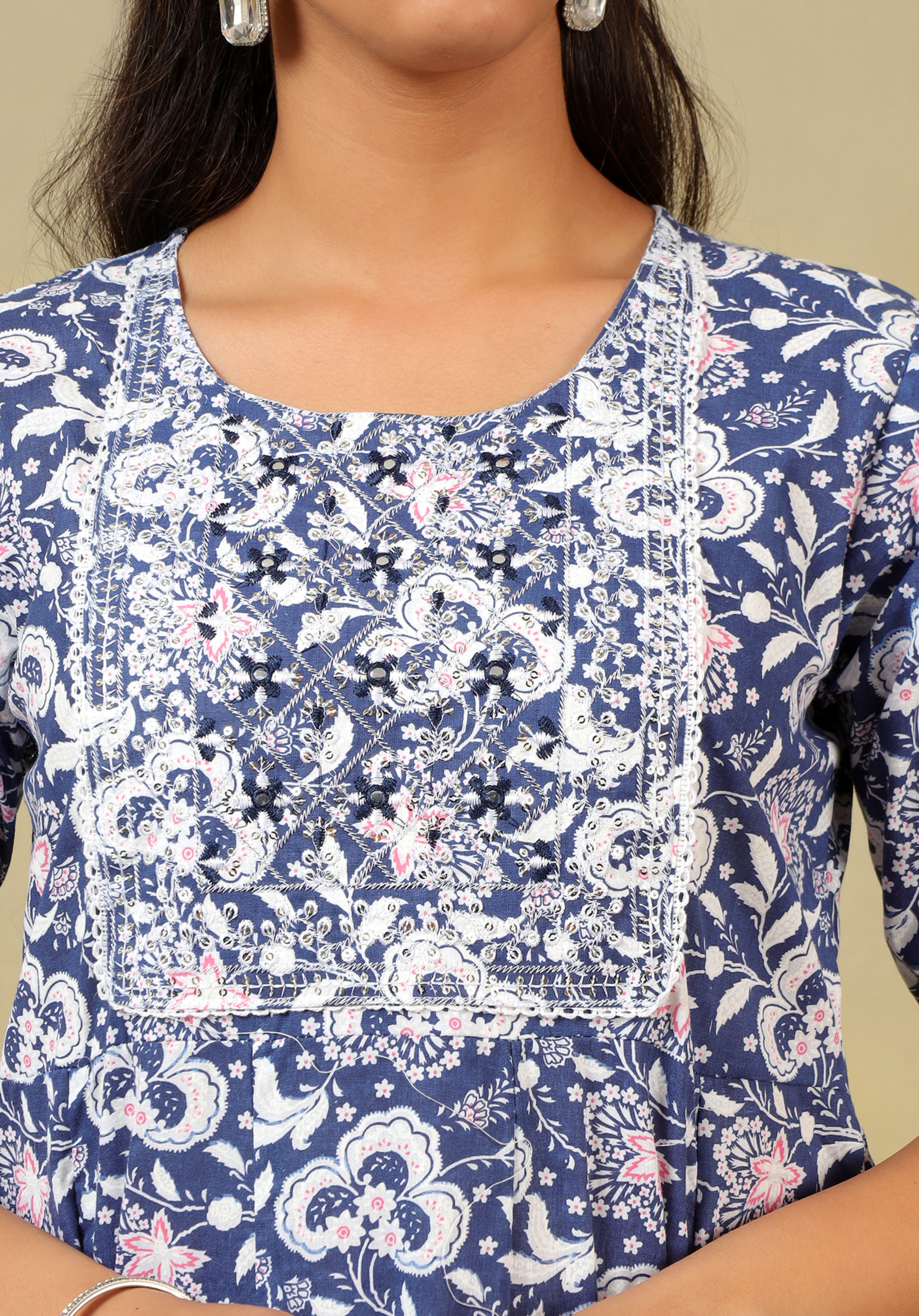 Myra Navy Floral Bloom Anarkali Suit Set