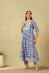 Myra Navy Floral Bloom Anarkali Suit Set
