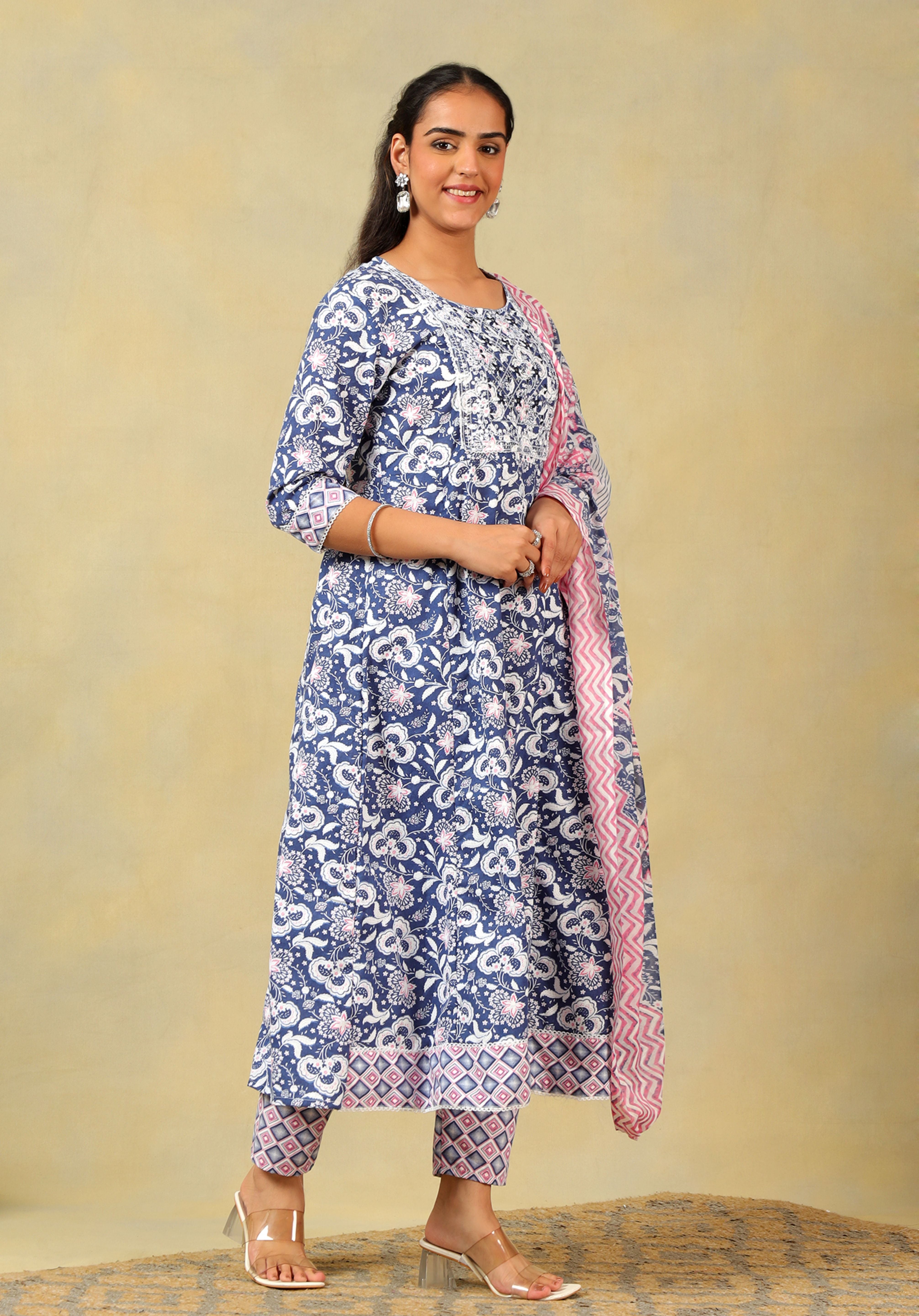 Myra Navy Floral Bloom Anarkali Suit Set