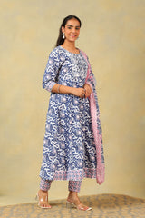 Myra Navy Floral Bloom Anarkali Suit Set