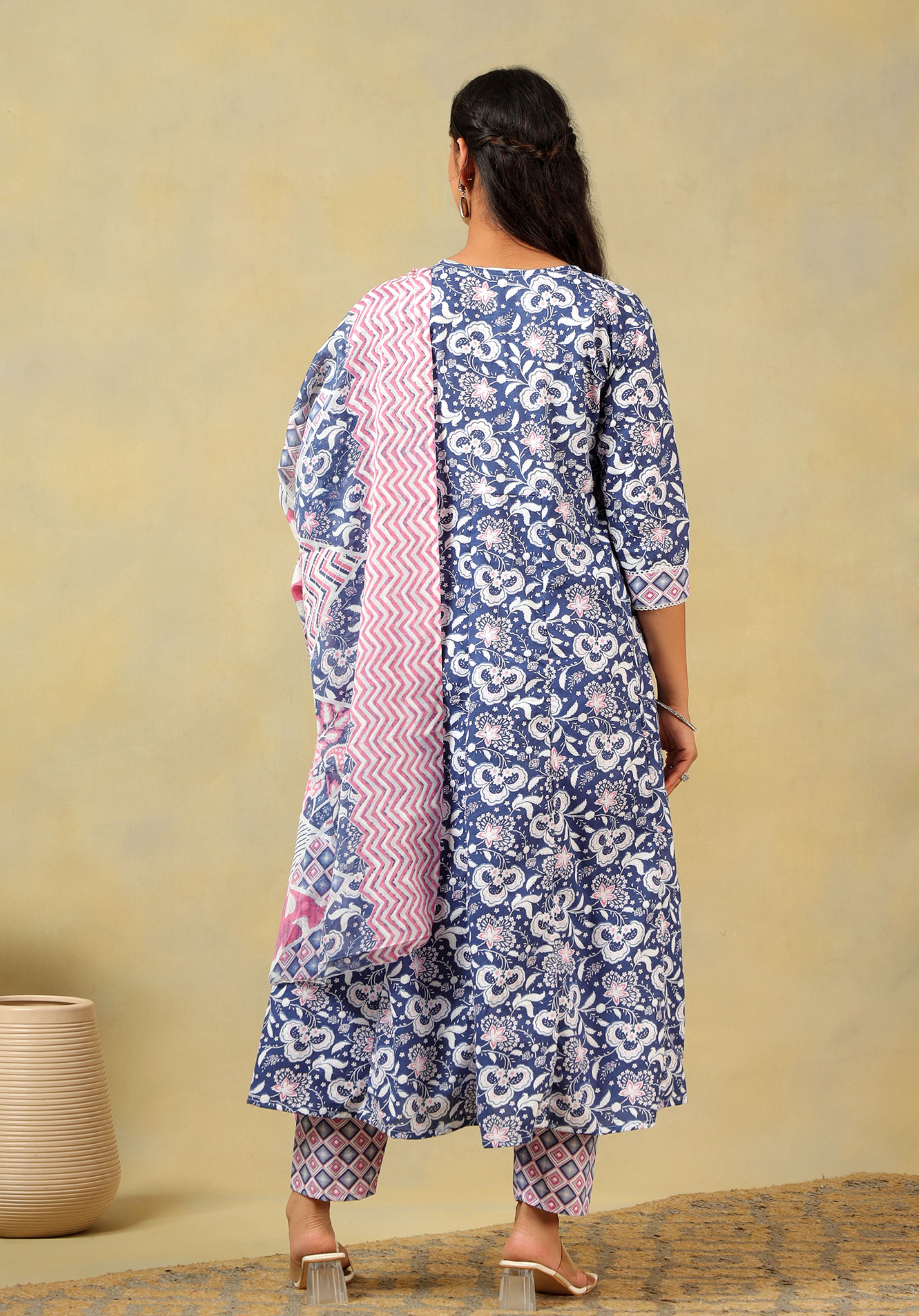 Myra Navy Floral Bloom Anarkali Suit Set