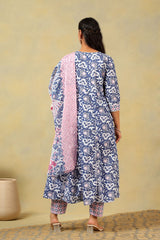 Myra Navy Floral Bloom Anarkali Suit Set