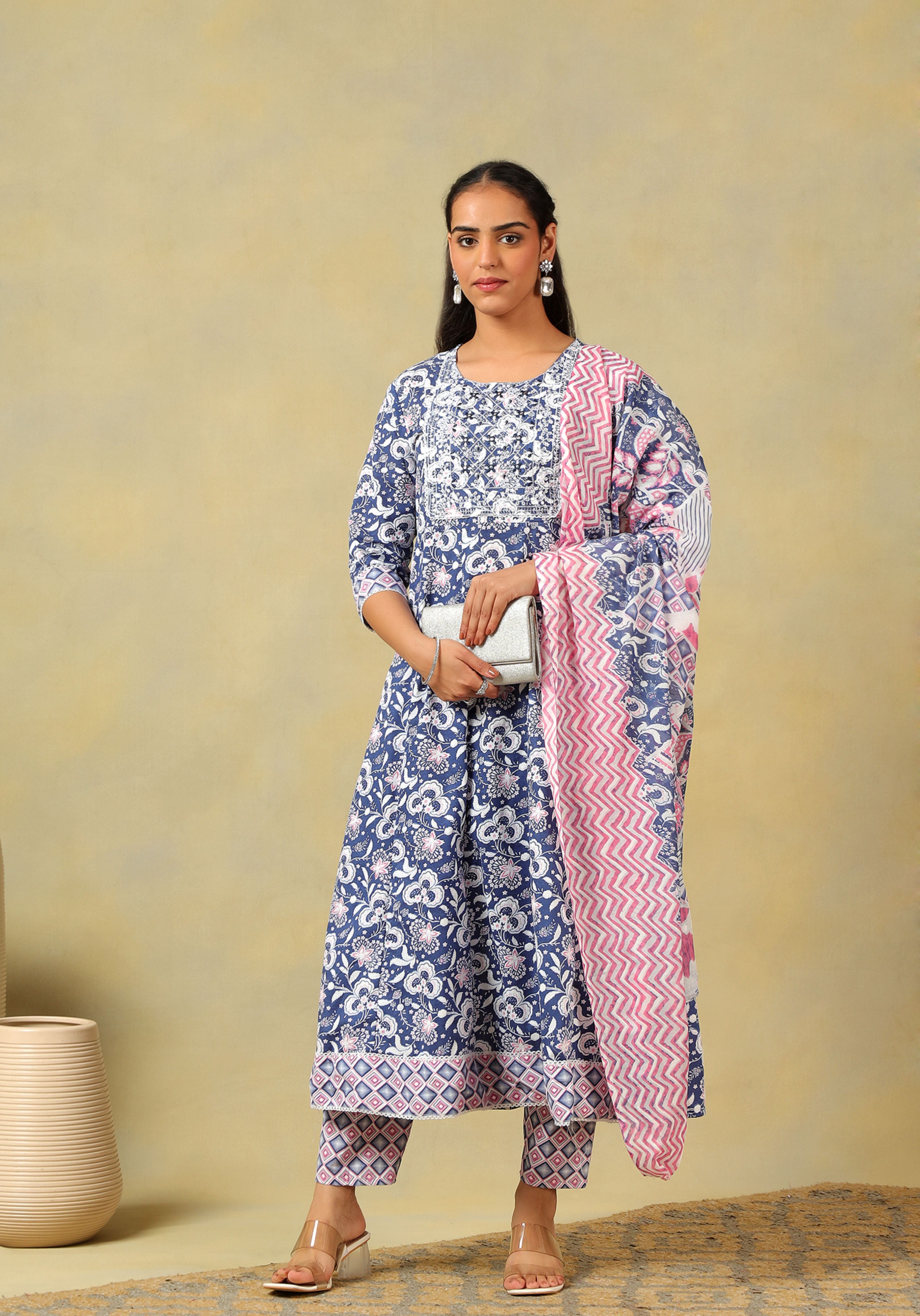 Myra Navy Floral Bloom Anarkali Suit Set