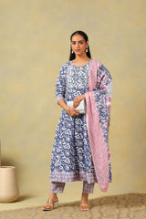 Myra Navy Floral Bloom Anarkali Suit Set