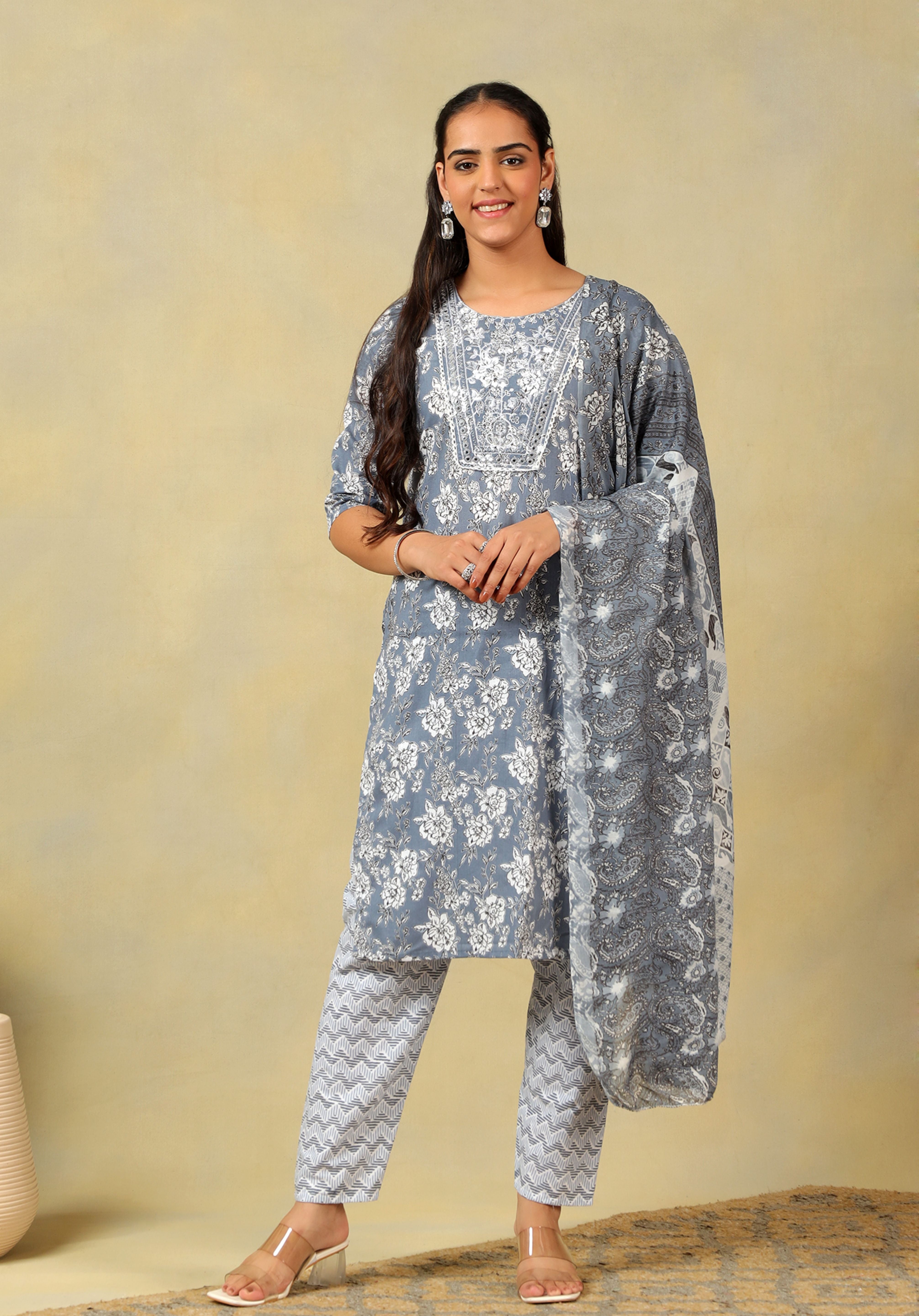 Advika Slate Floral Bloom Kurta Set