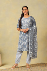 Advika Slate Floral Bloom Kurta Set