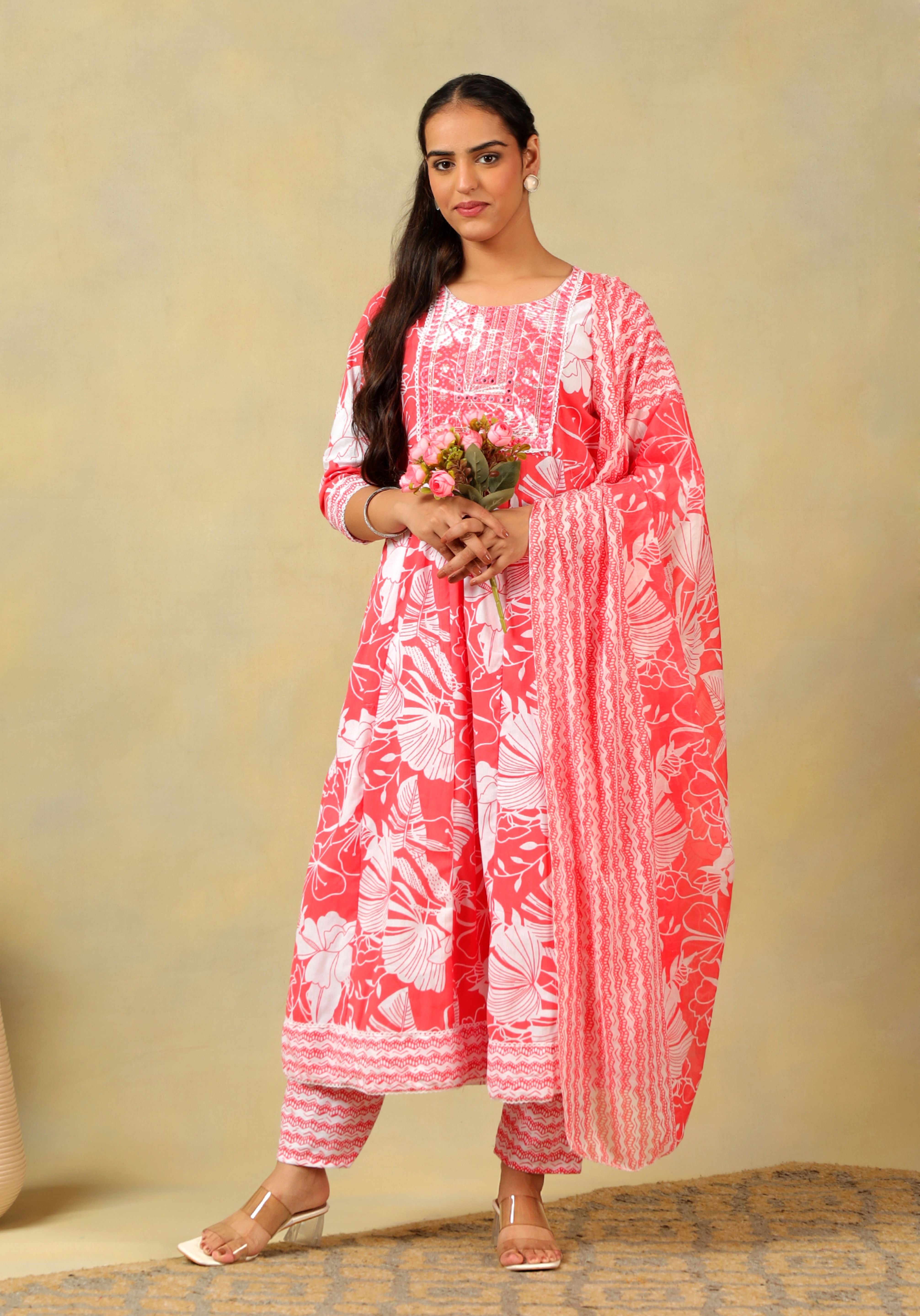 Zoya Lush Floral Anarkali Suit Set
