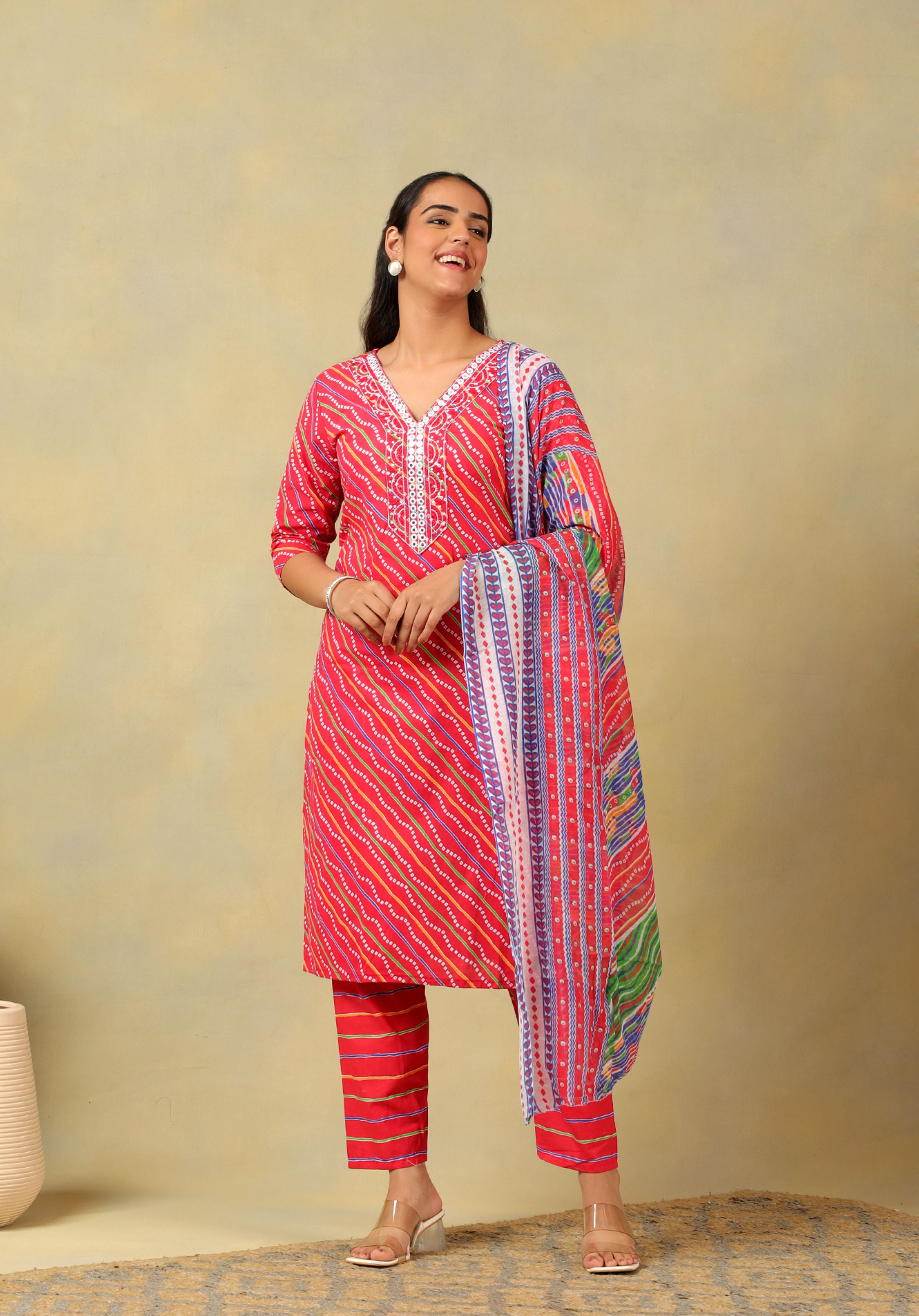 Crimson Leheria Fusion Kurta Set
